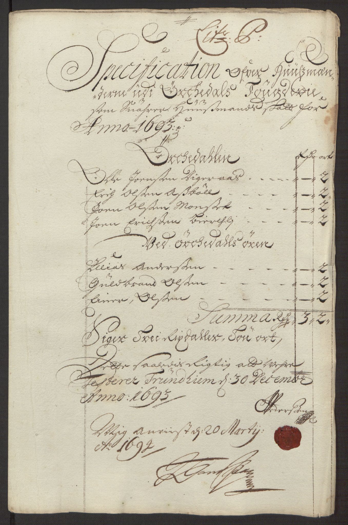 Rentekammeret inntil 1814, Reviderte regnskaper, Fogderegnskap, RA/EA-4092/R58/L3938: Fogderegnskap Orkdal, 1693, s. 176