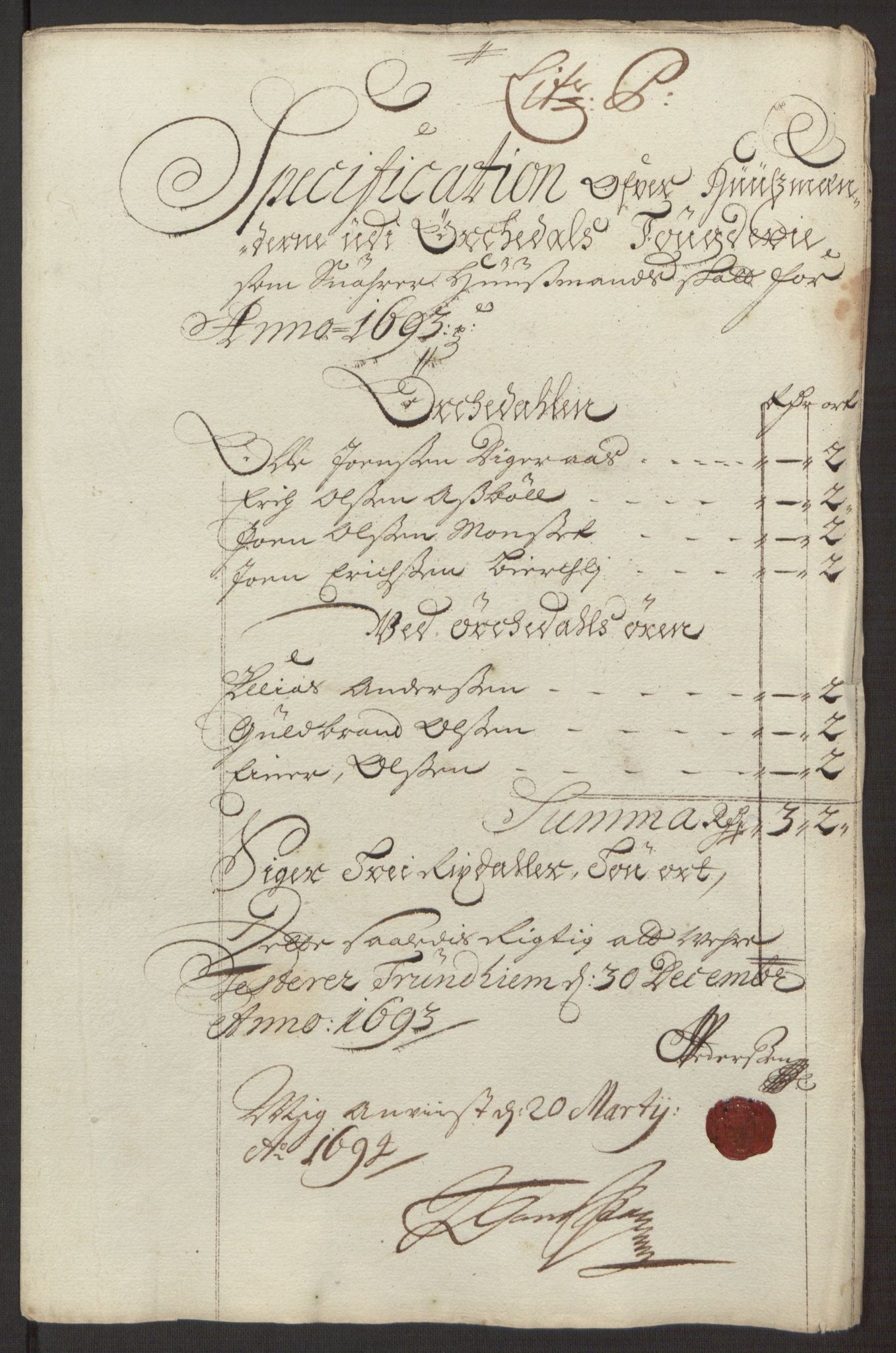 Rentekammeret inntil 1814, Reviderte regnskaper, Fogderegnskap, AV/RA-EA-4092/R58/L3938: Fogderegnskap Orkdal, 1693, s. 176