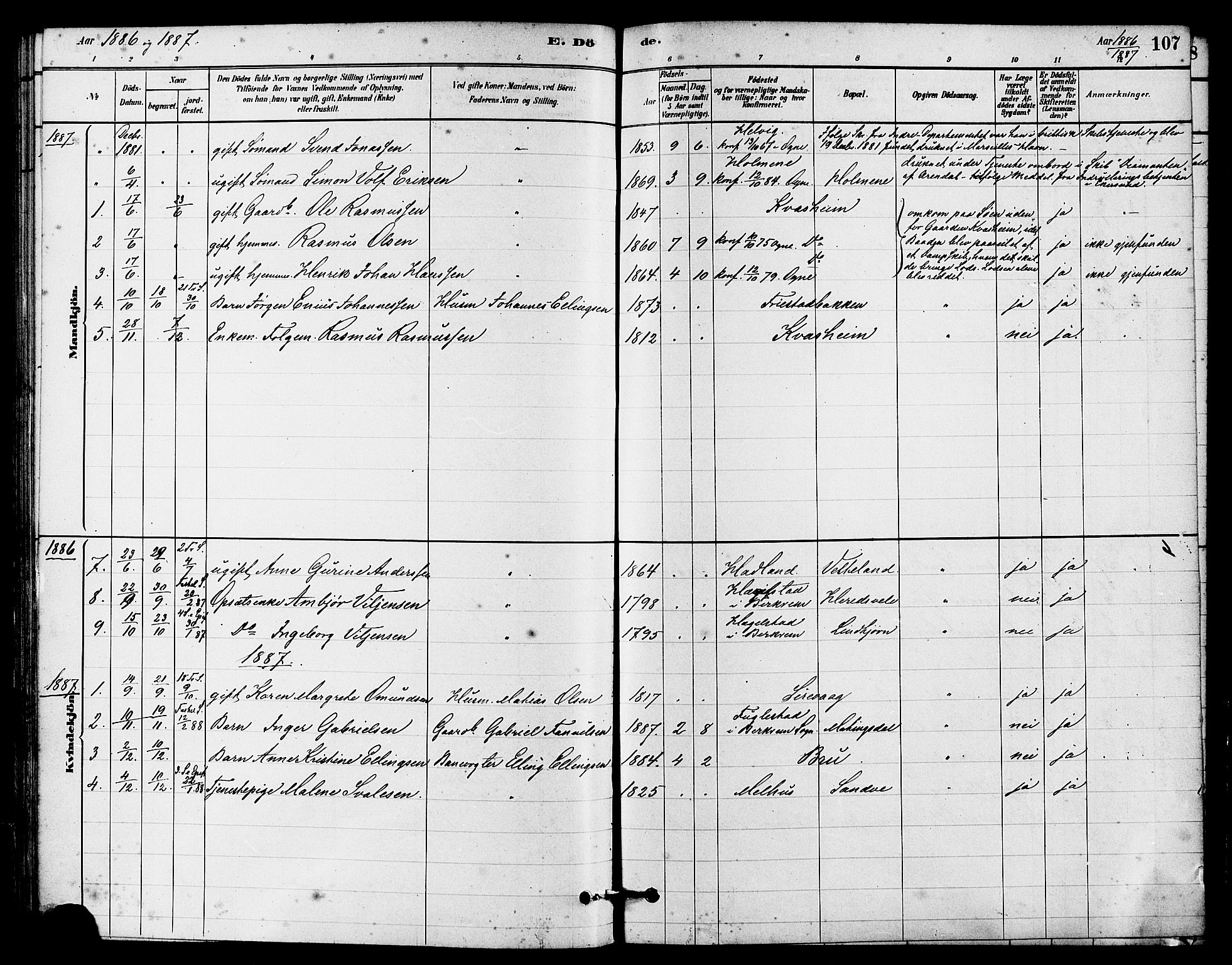 Eigersund sokneprestkontor, SAST/A-101807/S08/L0016: Ministerialbok nr. A 16, 1879-1893, s. 107