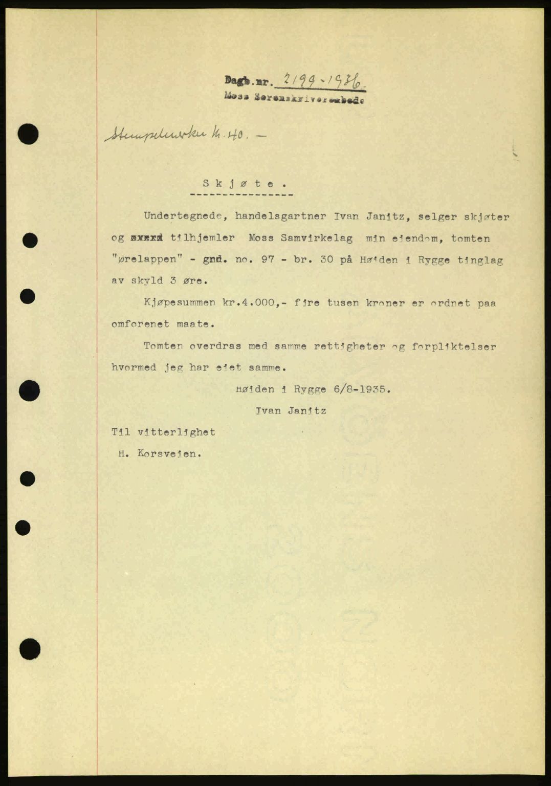 Moss sorenskriveri, SAO/A-10168: Pantebok nr. A2, 1936-1937, Dagboknr: 2199/1936