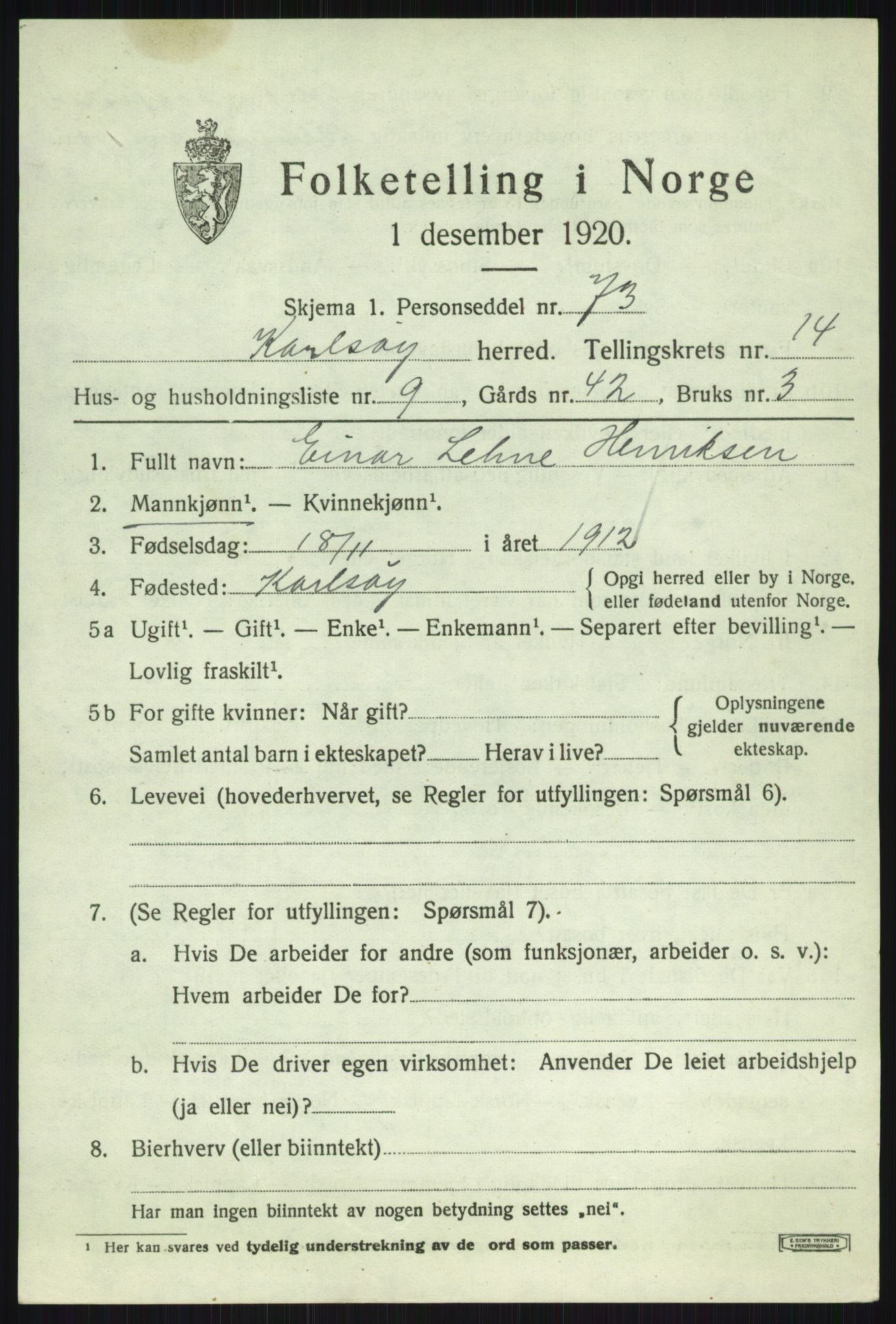 SATØ, Folketelling 1920 for 1936 Karlsøy herred, 1920, s. 5241