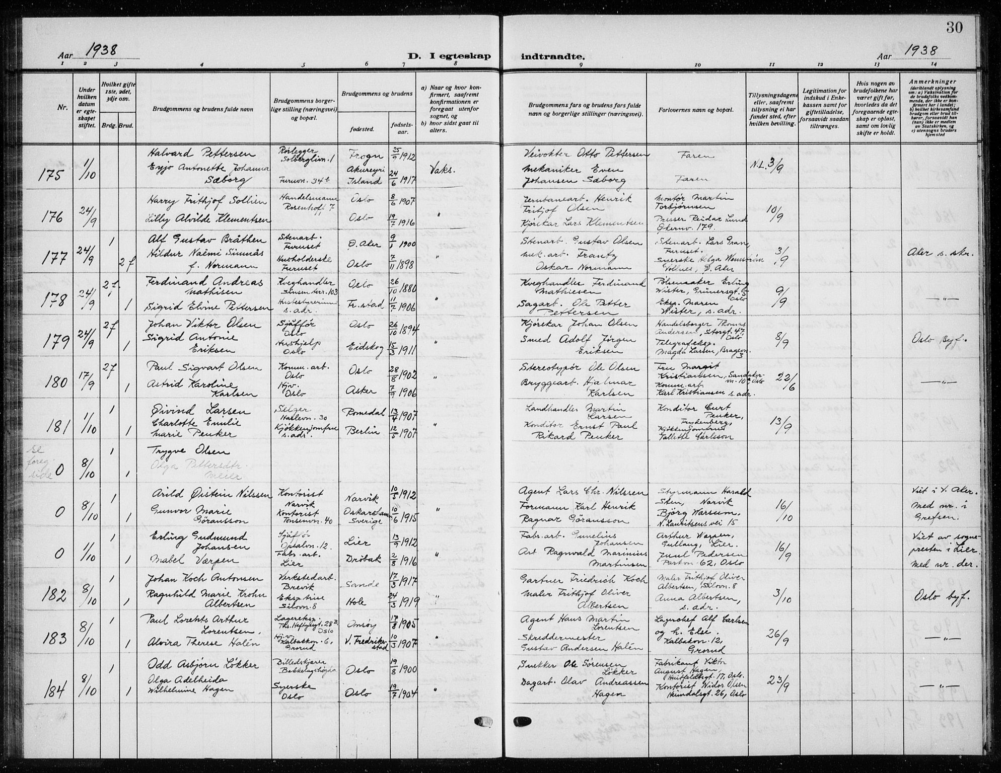 Østre Aker prestekontor Kirkebøker, AV/SAO-A-10840/G/Ga/L0007: Klokkerbok nr. I 7, 1937-1941, s. 30