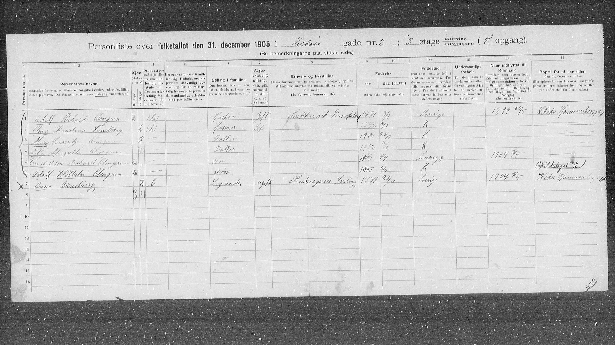 OBA, Kommunal folketelling 31.12.1905 for Kristiania kjøpstad, 1905, s. 25955