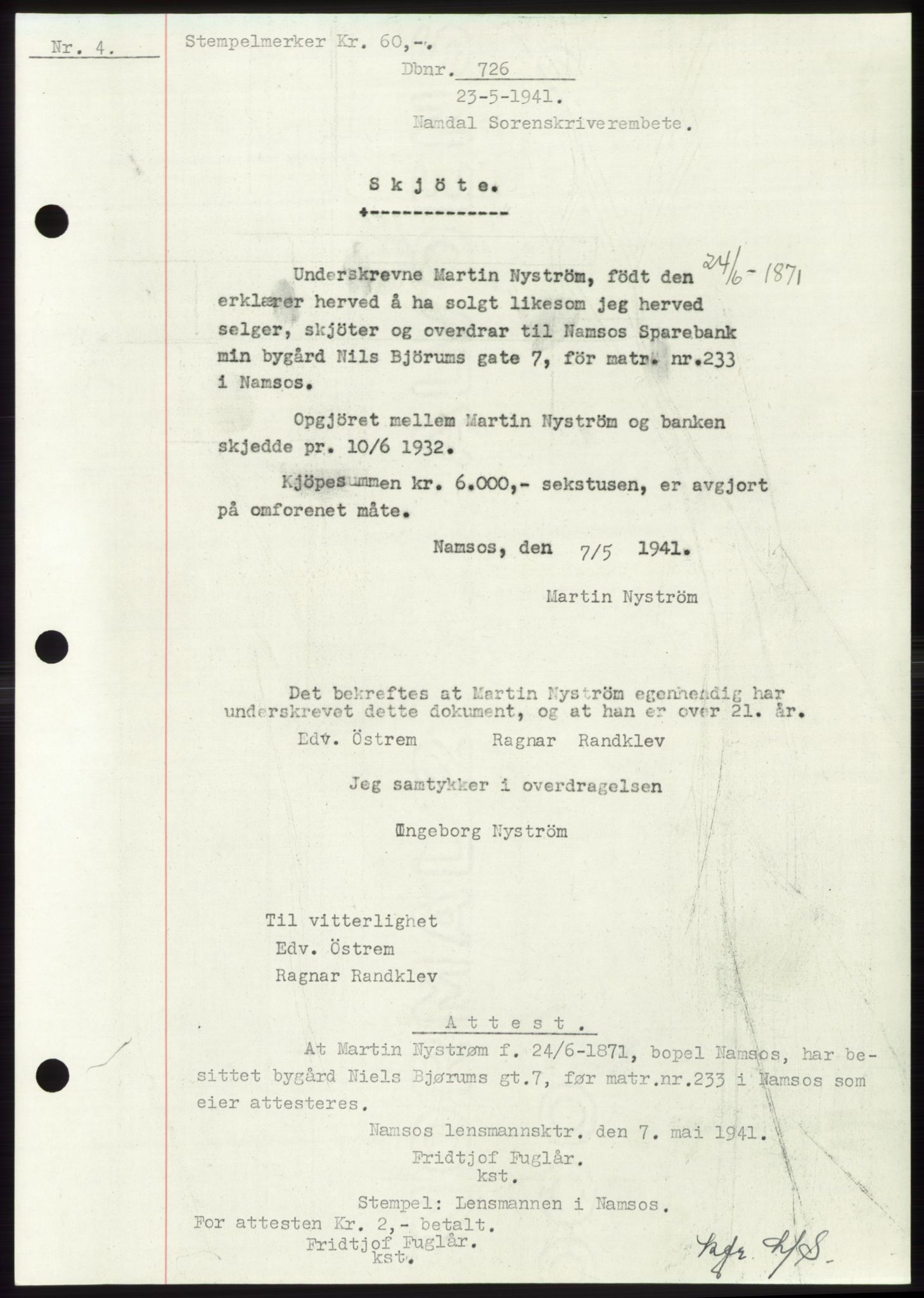 Namdal sorenskriveri, SAT/A-4133/1/2/2C: Pantebok nr. -, 1940-1941, Tingl.dato: 23.05.1941