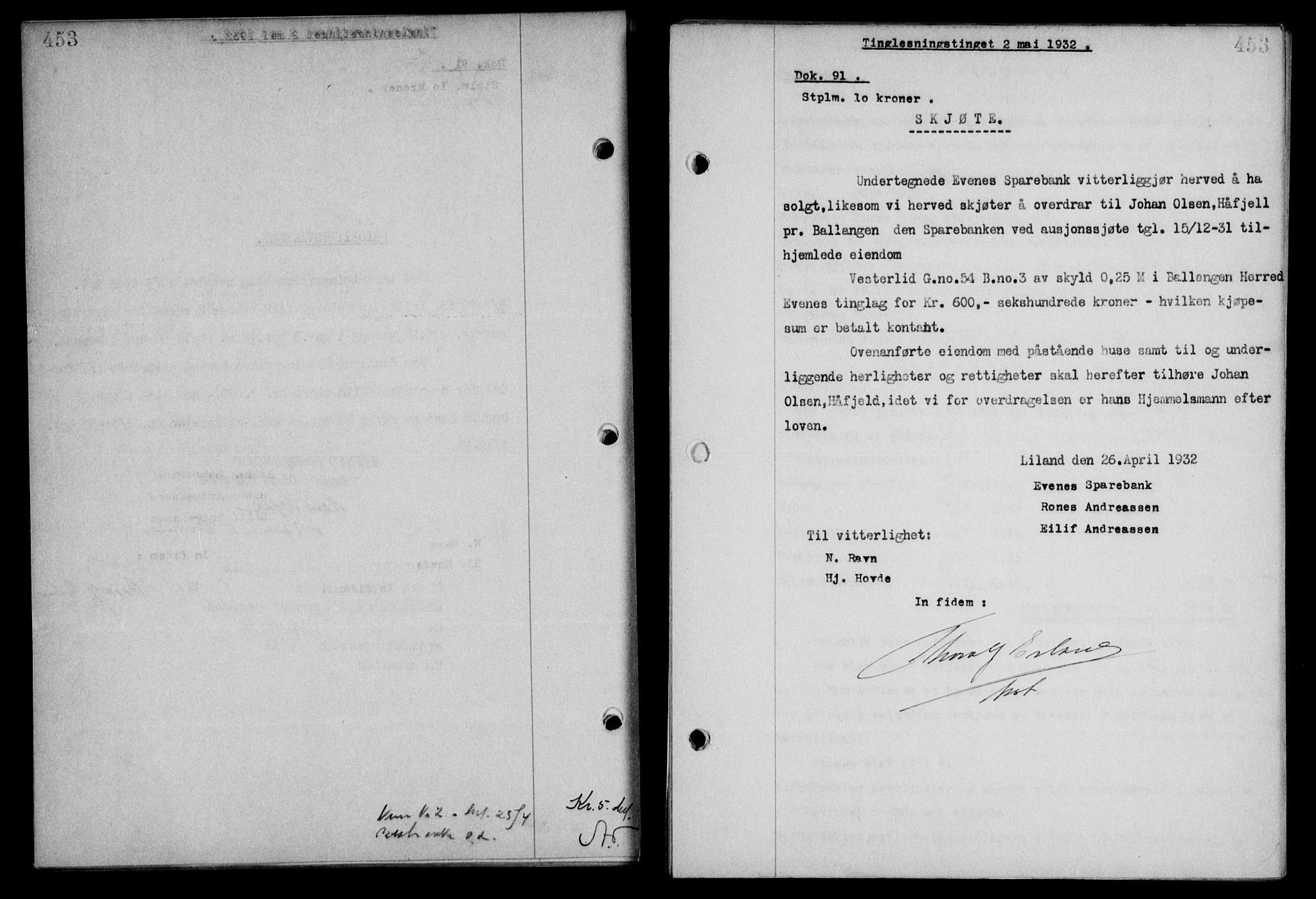 Steigen og Ofoten sorenskriveri, SAT/A-0030/1/2/2C/L0020/0002: Pantebok nr. 23 og 25-I, 1932-1932, Tingl.dato: 02.05.1932