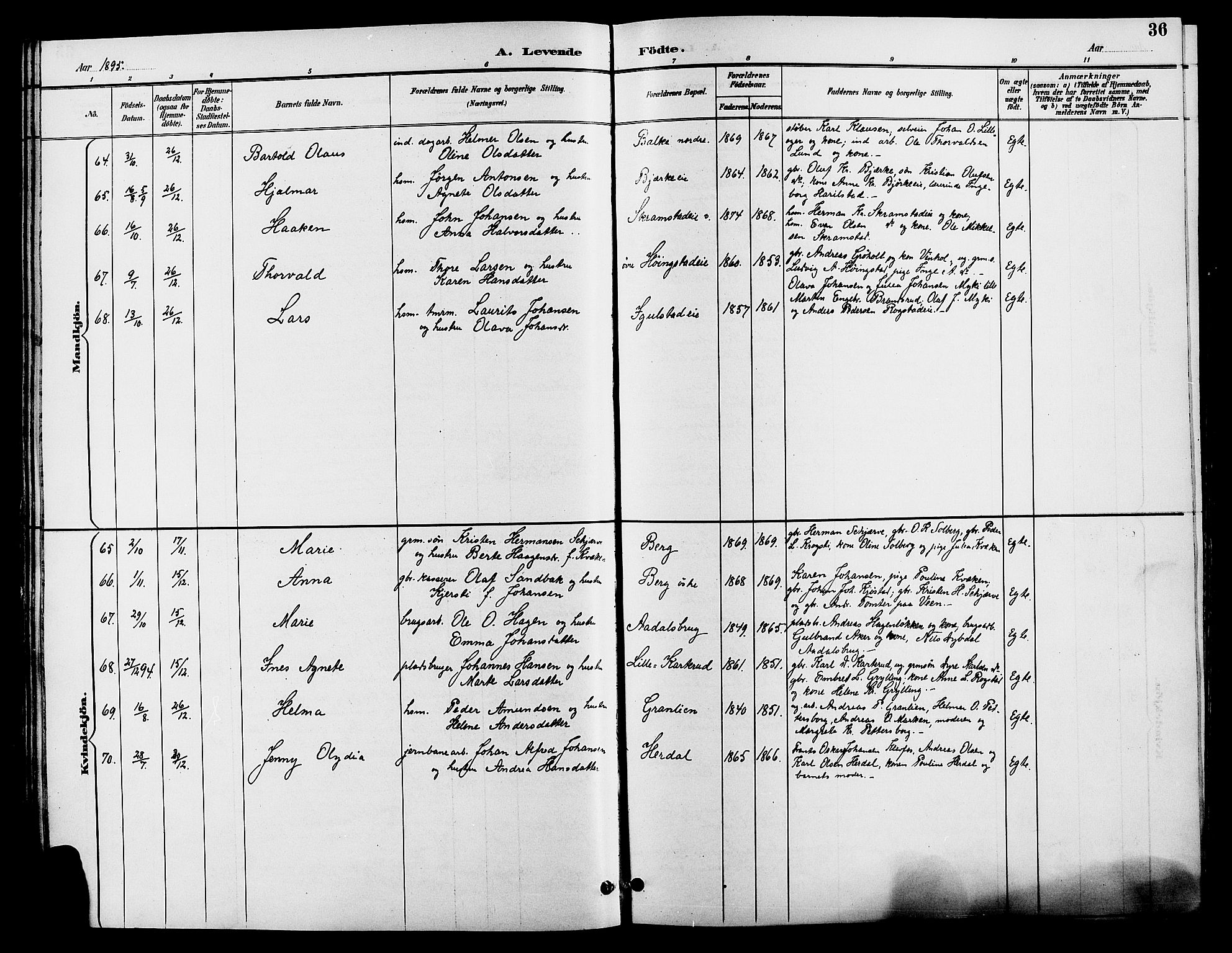 Løten prestekontor, AV/SAH-PREST-022/L/La/L0006: Klokkerbok nr. 6, 1892-1909, s. 36