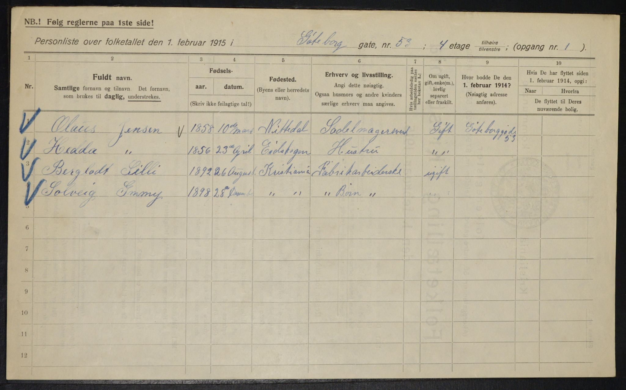 OBA, Kommunal folketelling 1.2.1915 for Kristiania, 1915, s. 32906