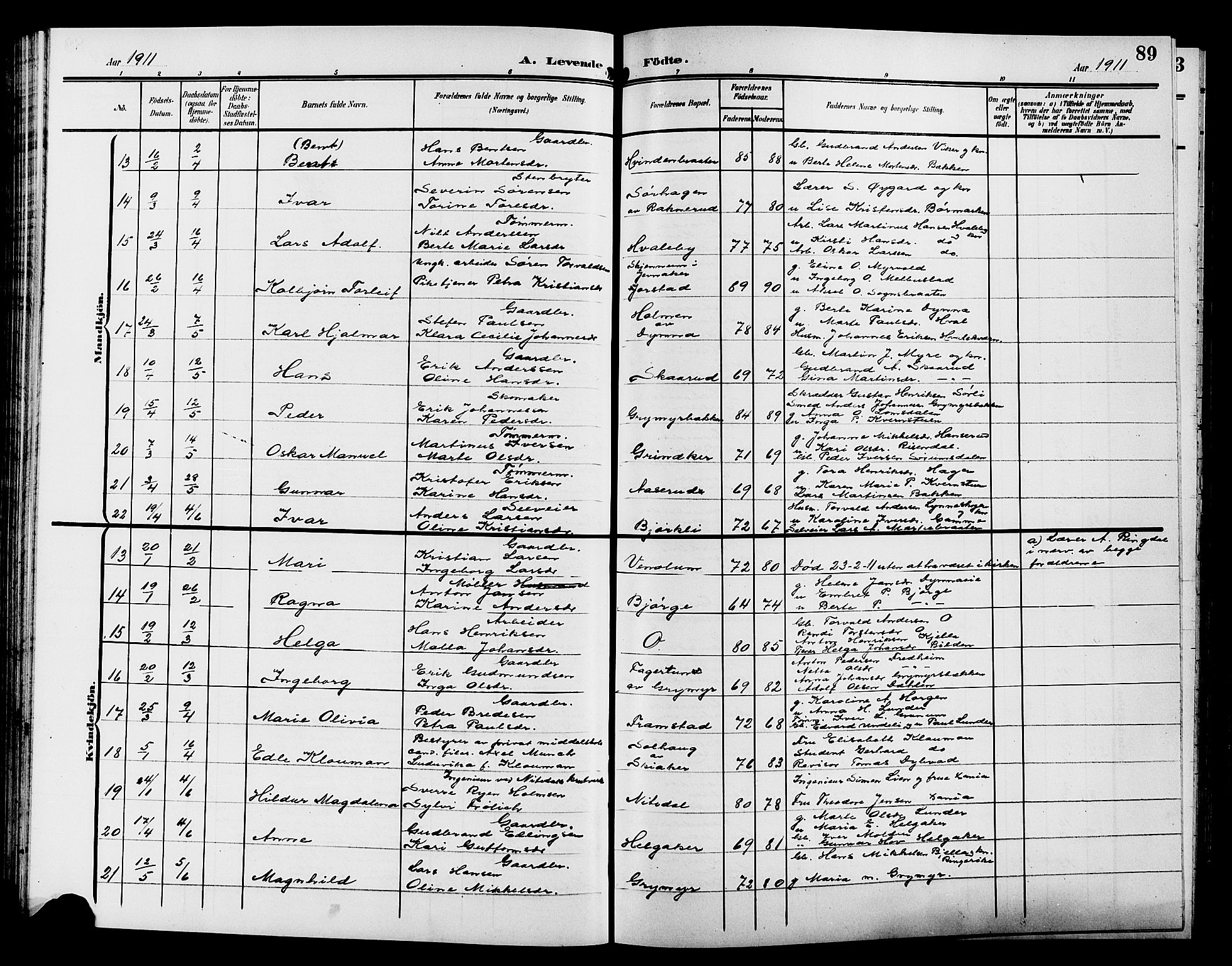 Gran prestekontor, AV/SAH-PREST-112/H/Ha/Hab/L0006: Klokkerbok nr. 6, 1901-1911, s. 89