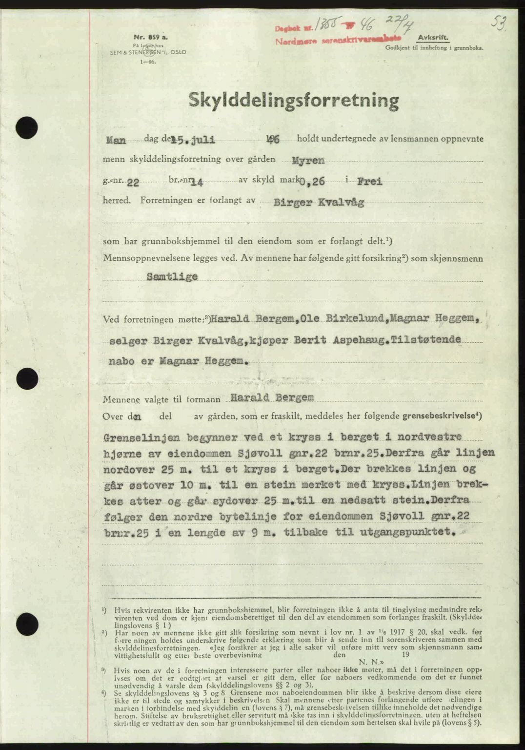 Nordmøre sorenskriveri, SAT/A-4132/1/2/2Ca: Pantebok nr. A102, 1946-1946, Dagboknr: 1355/1946
