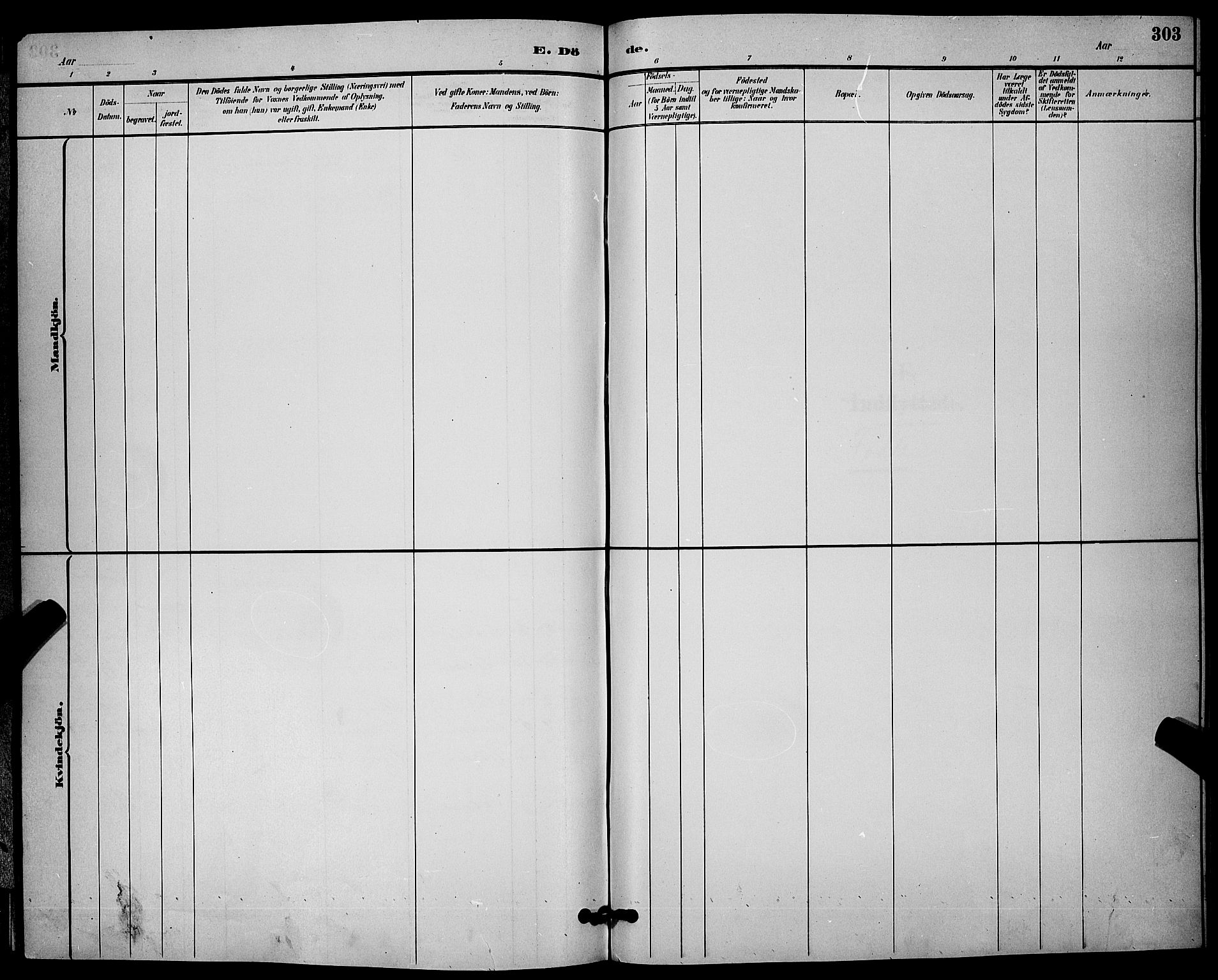 Solum kirkebøker, AV/SAKO-A-306/G/Ga/L0007: Klokkerbok nr. I 7, 1884-1898, s. 303