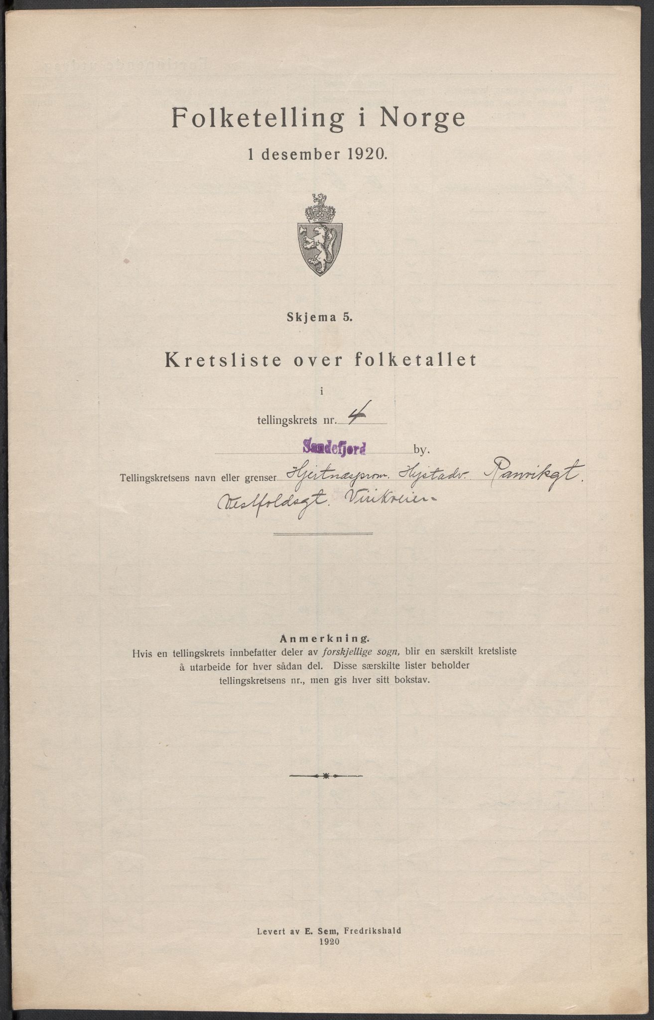 SAKO, Folketelling 1920 for 0706 Sandefjord kjøpstad, 1920, s. 13