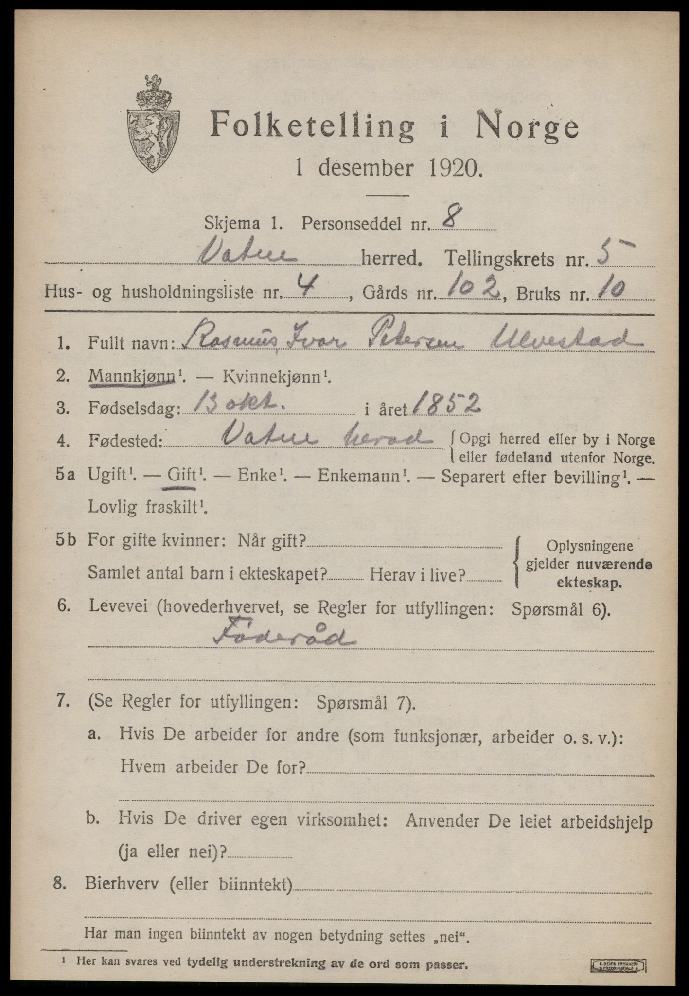 SAT, Folketelling 1920 for 1530 Vatne herred, 1920, s. 2206