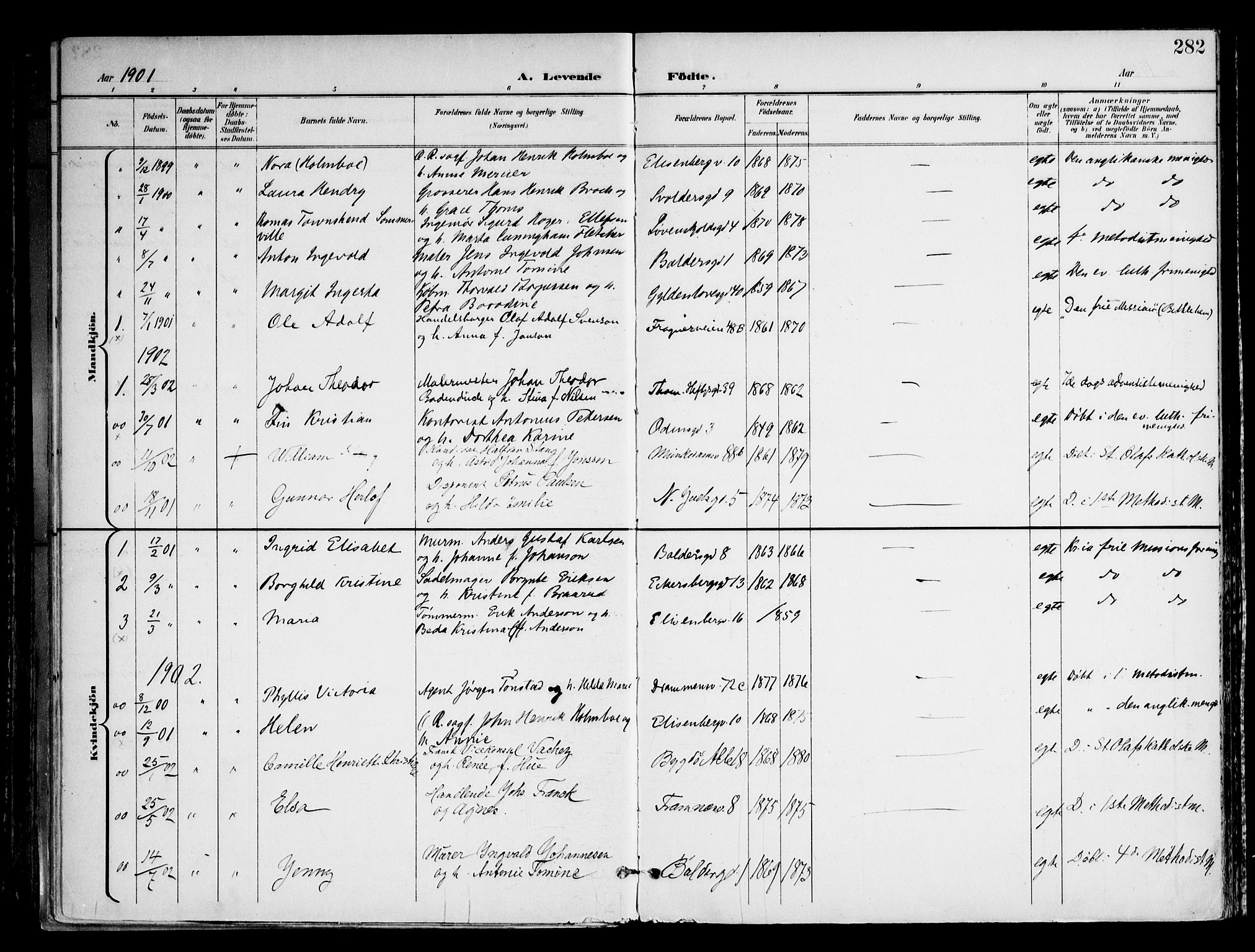 Frogner prestekontor Kirkebøker, AV/SAO-A-10886/F/Fa/L0002: Ministerialbok nr. 2, 1897-1917, s. 282