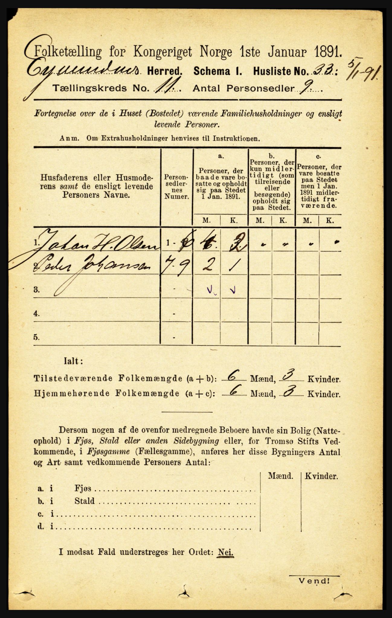 RA, Folketelling 1891 for 1853 Evenes herred, 1891, s. 3455