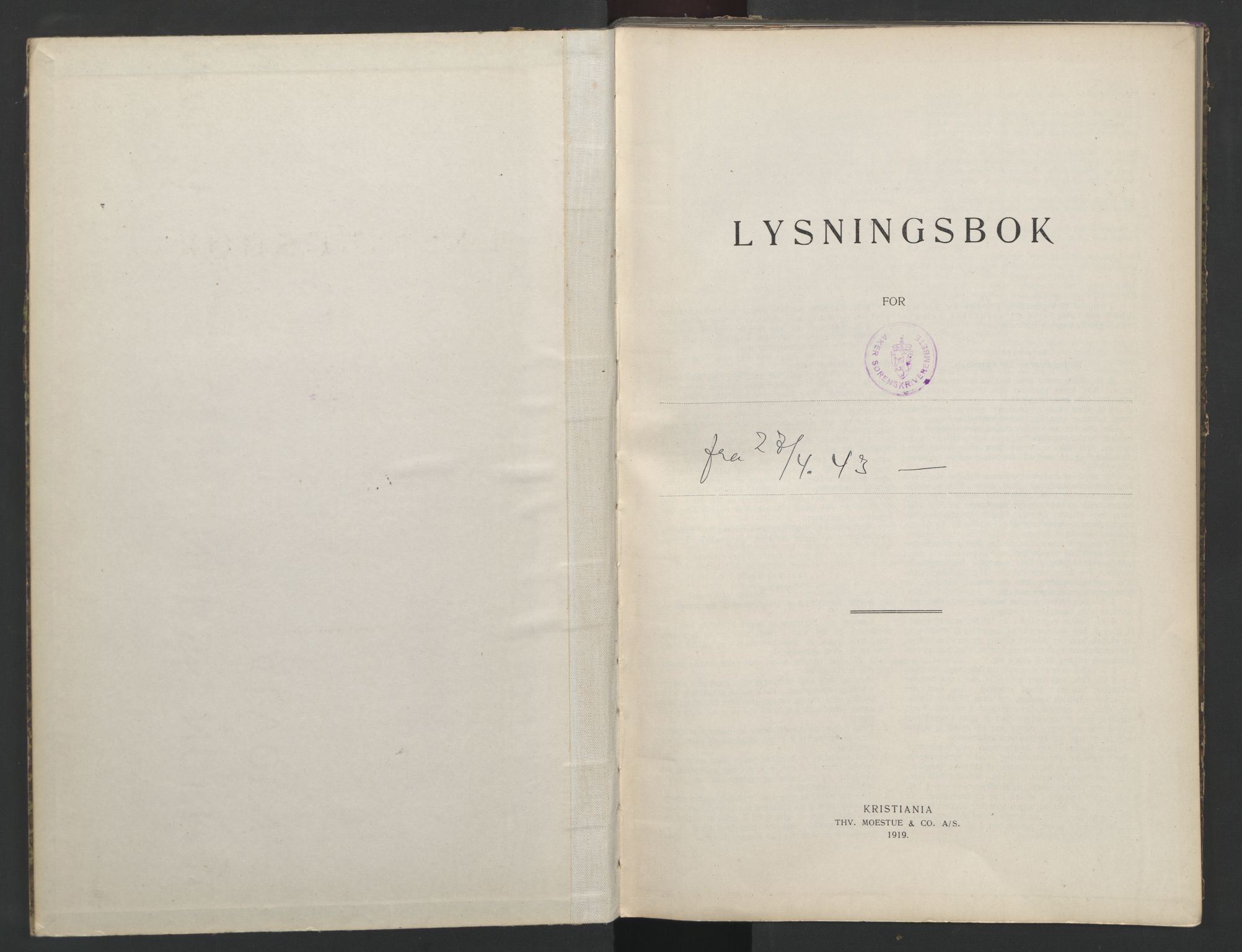 Aker sorenskriveri, AV/SAO-A-10895/L/Lb/L0003: Lysningsbok, 1943-1944