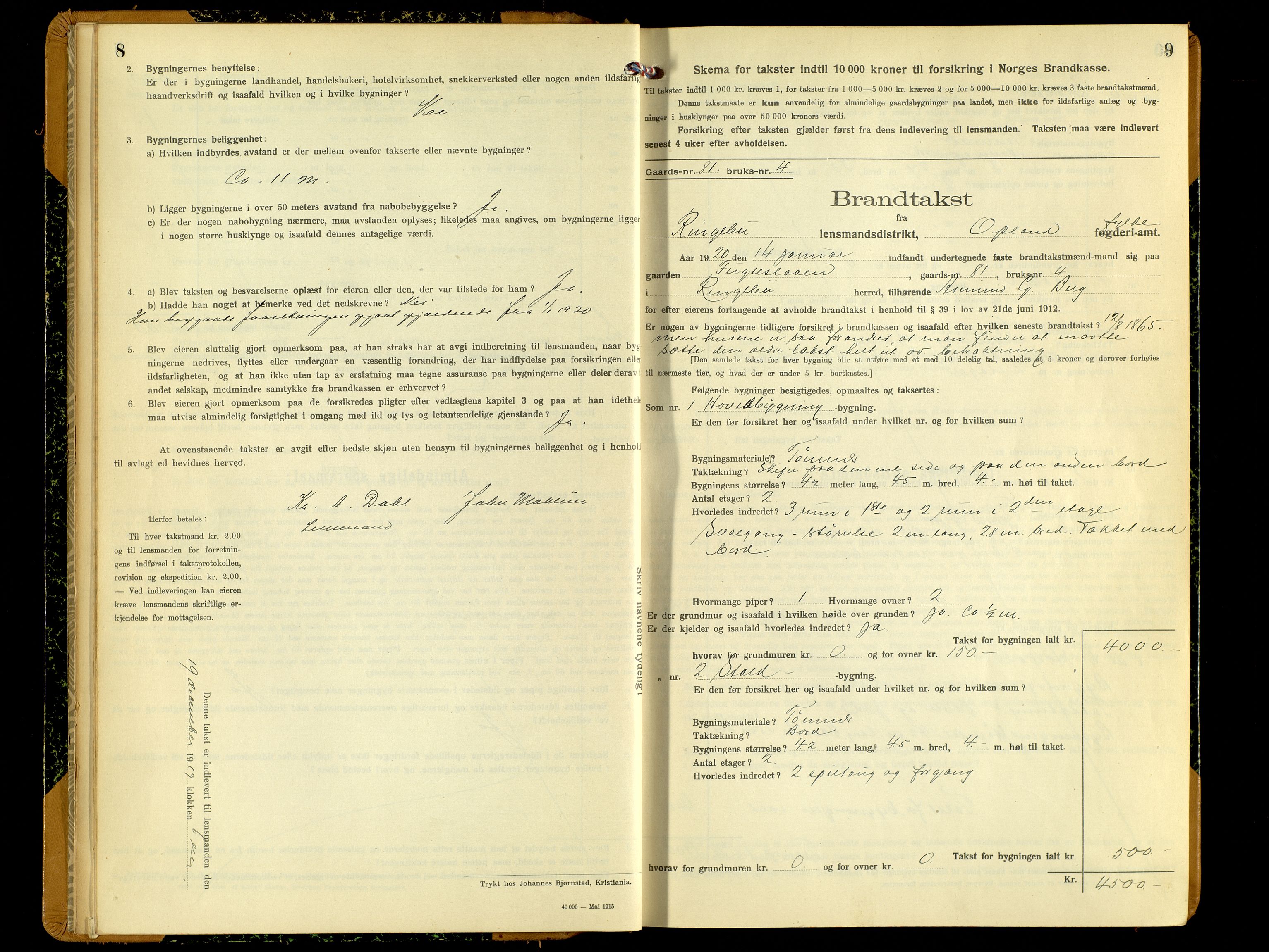 Norges Brannkasse, Ringebu, AV/SAH-NBRANR-037/F/L0006: Branntakstprotokoll, 1919-1955, s. 8-9