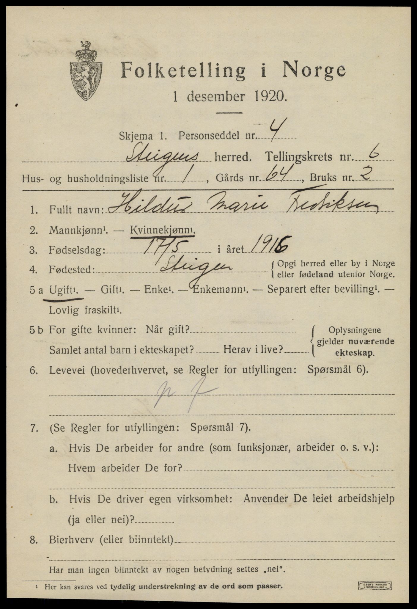 SAT, Folketelling 1920 for 1848 Steigen herred, 1920, s. 2350