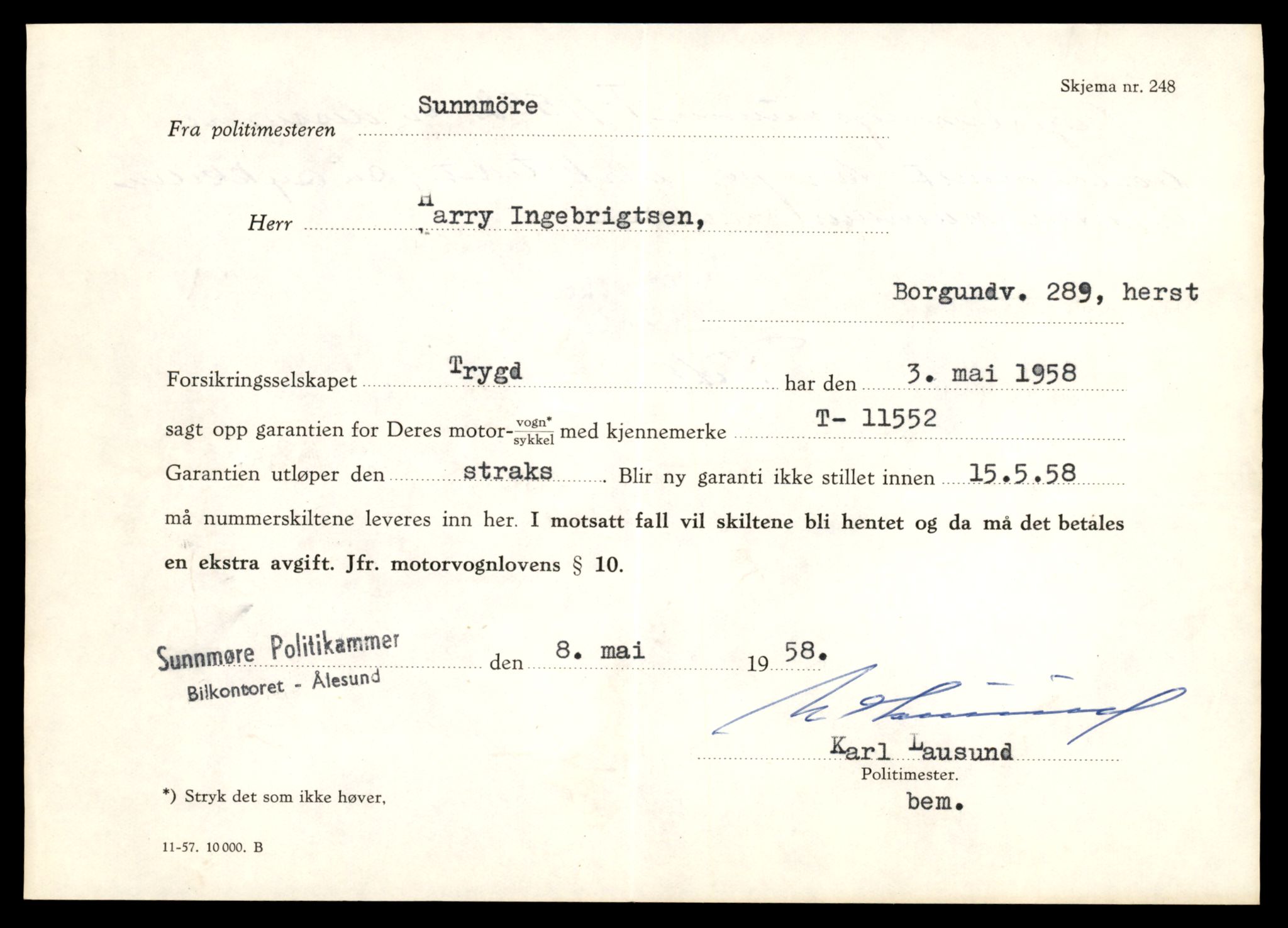 Møre og Romsdal vegkontor - Ålesund trafikkstasjon, AV/SAT-A-4099/F/Fe/L0021: Registreringskort for kjøretøy T 10471 - T 10583, 1927-1998, s. 2265