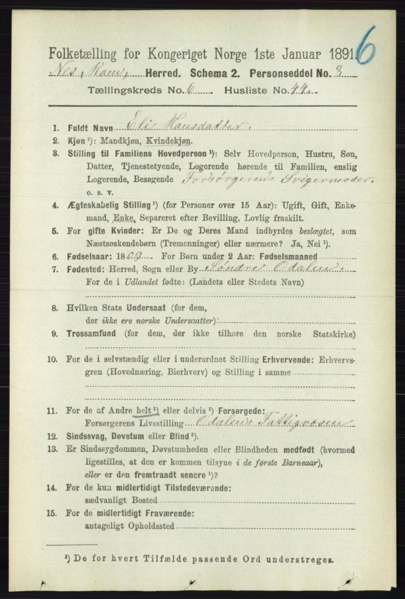RA, Folketelling 1891 for 0236 Nes herred, 1891, s. 3660