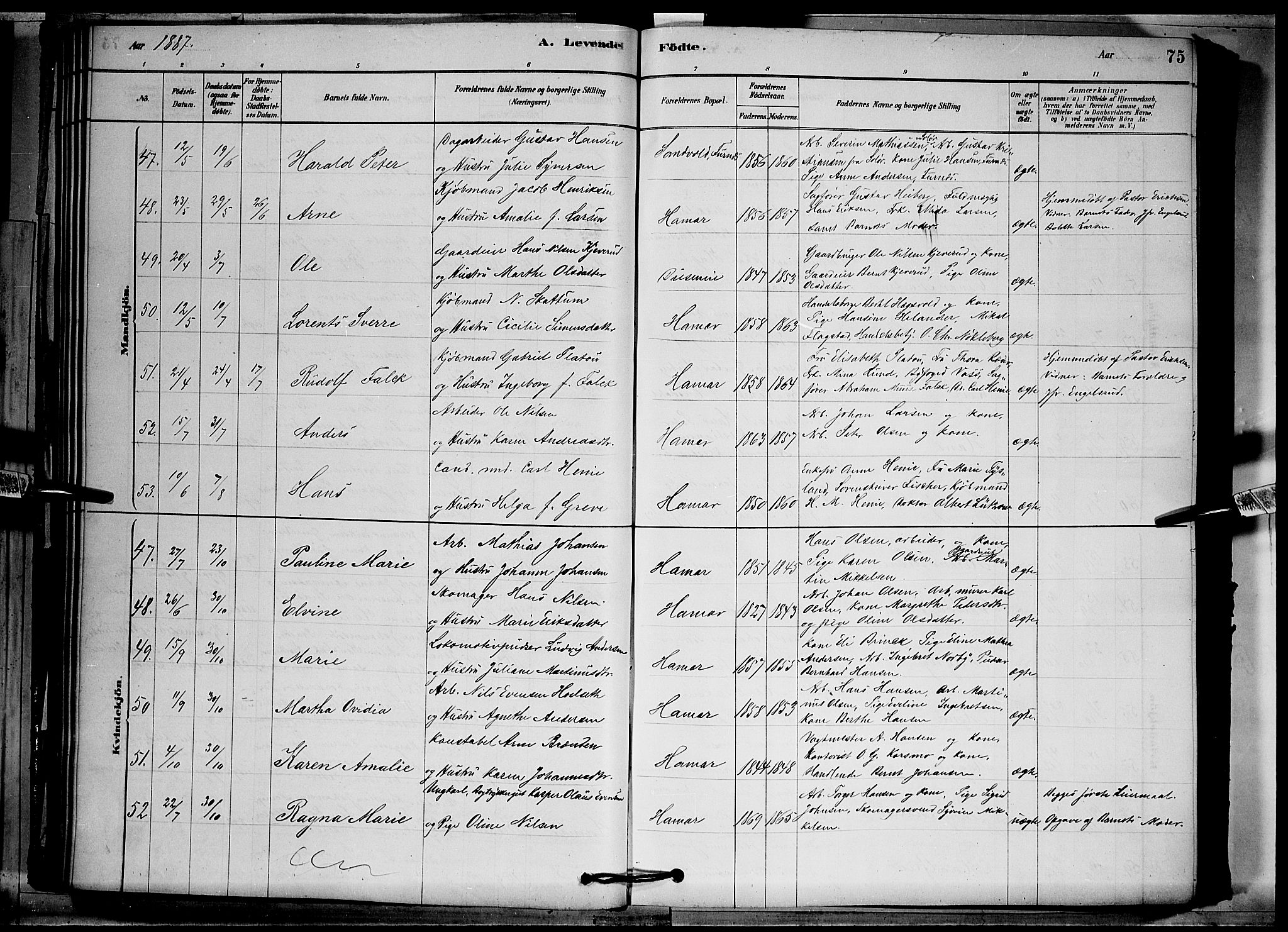 Vang prestekontor, Hedmark, AV/SAH-PREST-008/H/Ha/Hab/L0012: Klokkerbok nr. 12, 1878-1889, s. 75