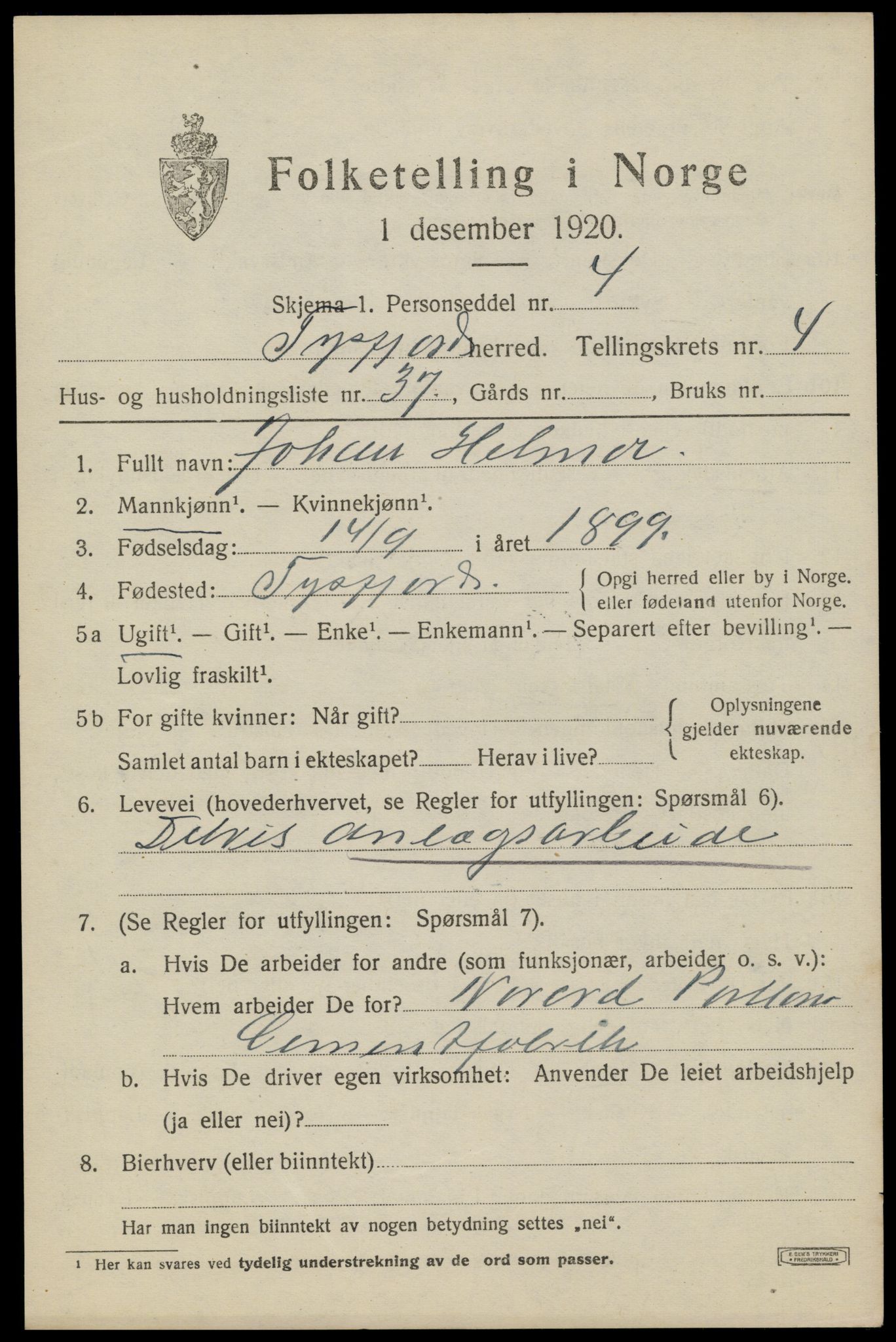 SAT, Folketelling 1920 for 1850 Tysfjord herred, 1920, s. 3669