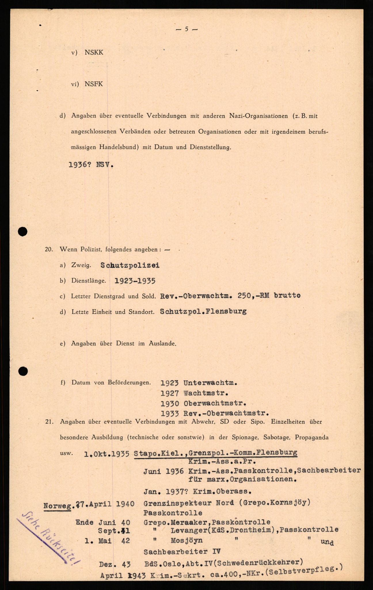 Forsvaret, Forsvarets overkommando II, AV/RA-RAFA-3915/D/Db/L0024: CI Questionaires. Tyske okkupasjonsstyrker i Norge. Tyskere., 1945-1946, s. 170