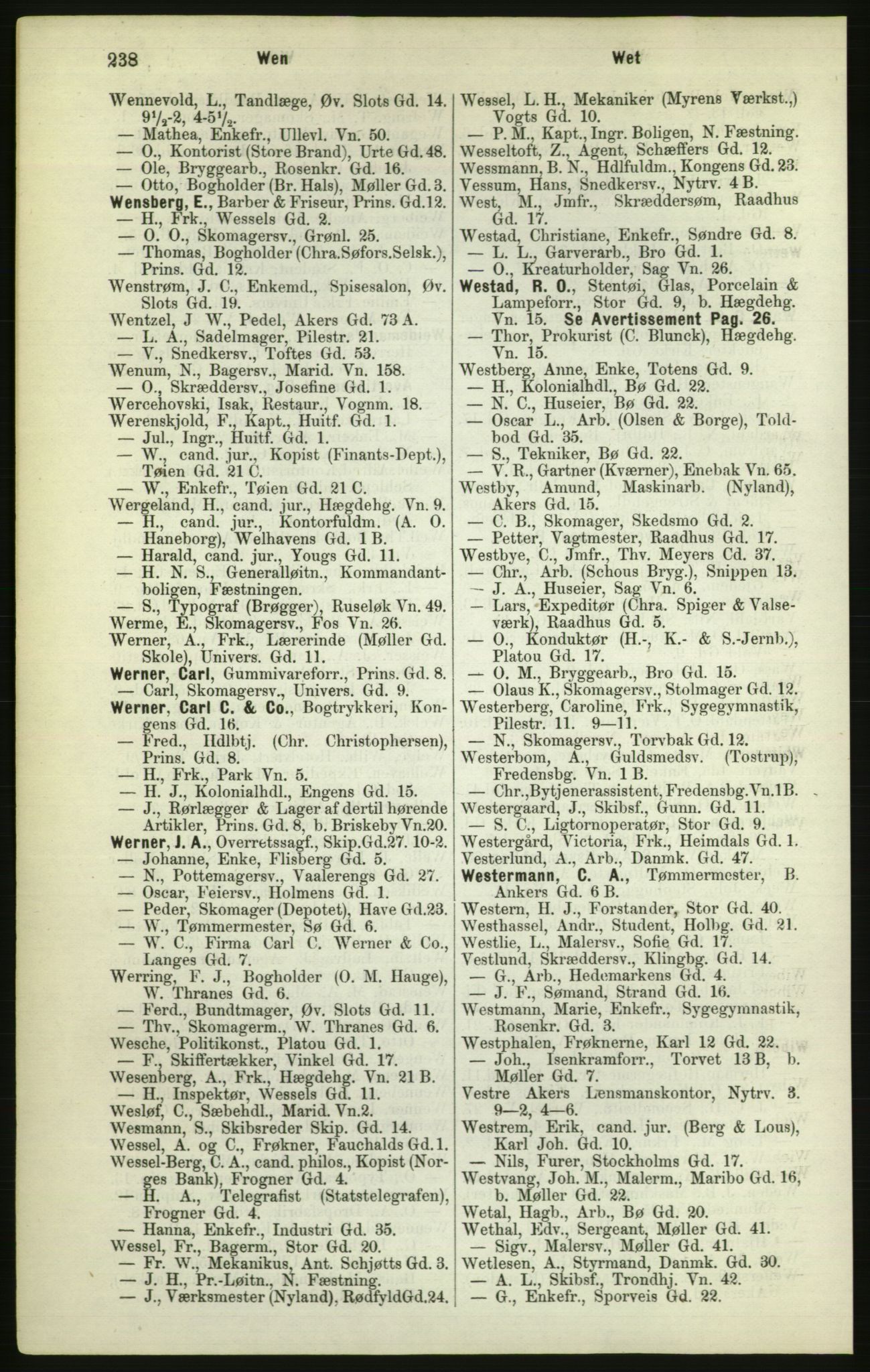 Kristiania/Oslo adressebok, PUBL/-, 1882, s. 238