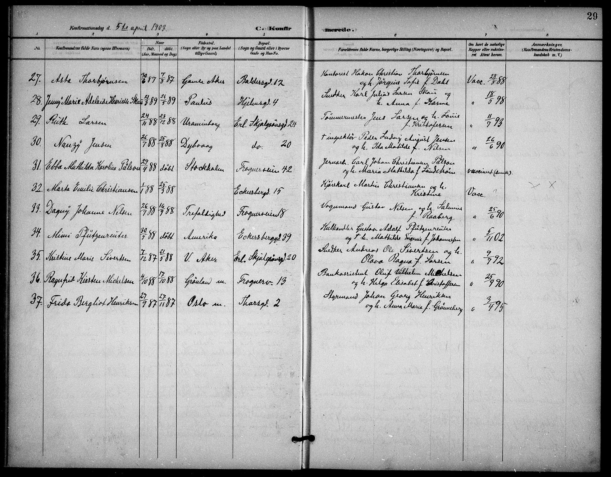 Frogner prestekontor Kirkebøker, AV/SAO-A-10886/F/Fa/L0001: Ministerialbok nr. 1, 1898-1916, s. 29