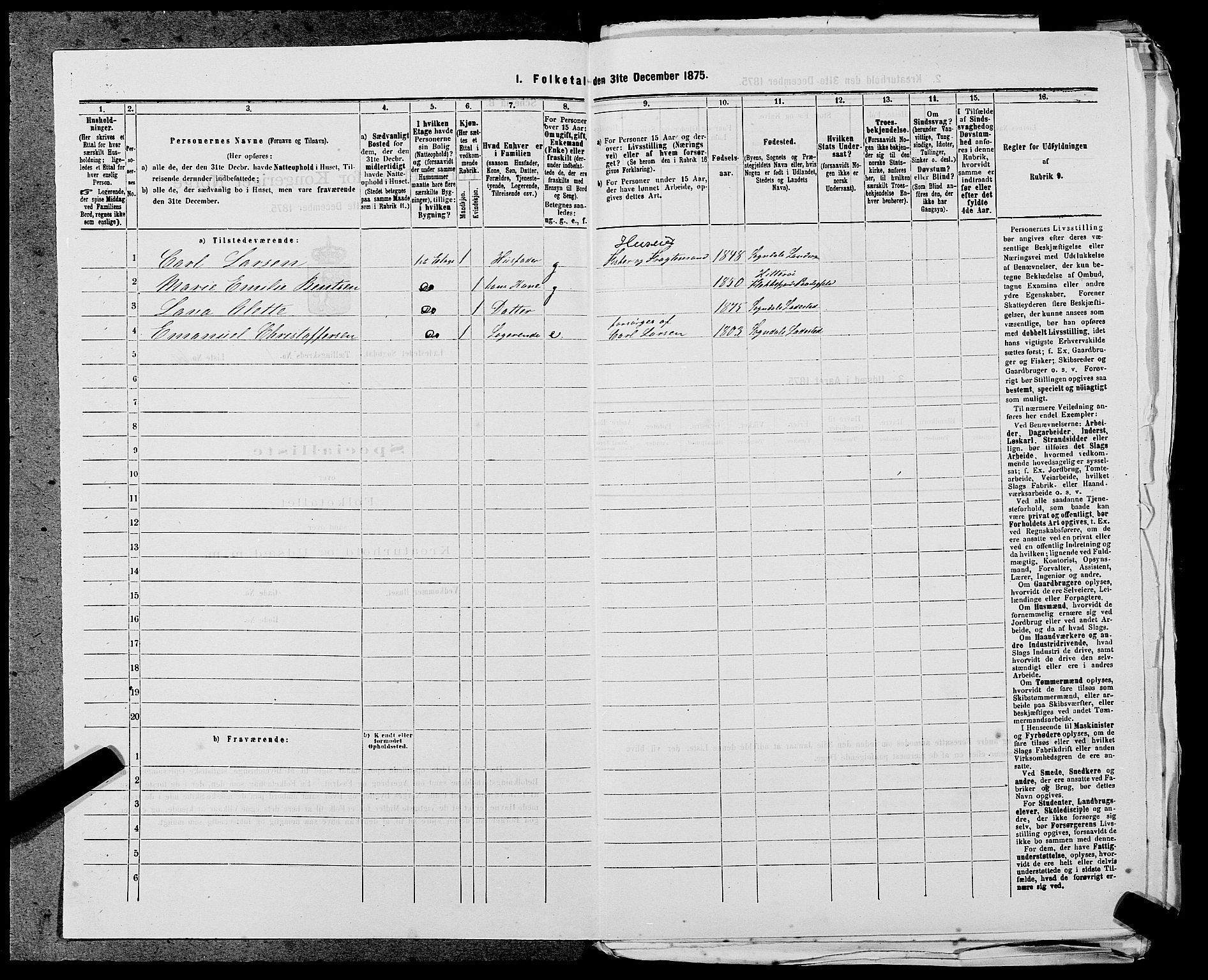 SAST, Folketelling 1875 for 1107B Sokndal prestegjeld, Sokndal ladested, 1875, s. 124