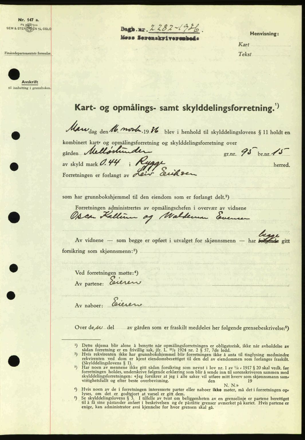 Moss sorenskriveri, SAO/A-10168: Pantebok nr. A2, 1936-1937, Dagboknr: 2282/1936