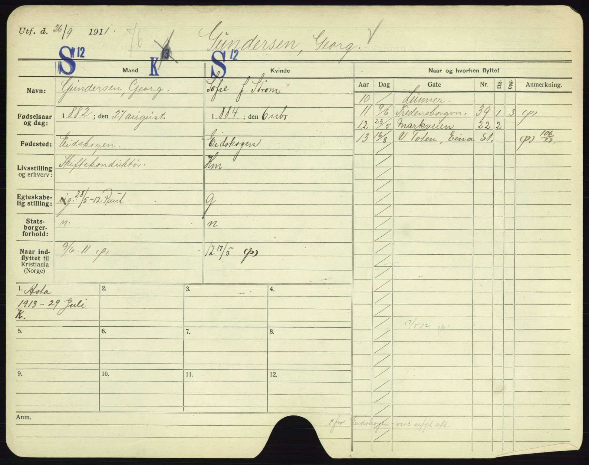 Oslo folkeregister, Registerkort, AV/SAO-A-11715/F/Fa/Fac/L0003: Menn, 1906-1914, s. 815a