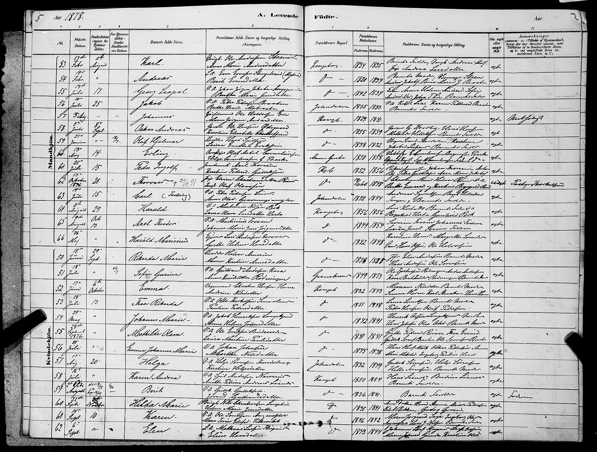Kongsberg kirkebøker, AV/SAKO-A-22/G/Ga/L0005: Klokkerbok nr. 5, 1878-1889, s. 5