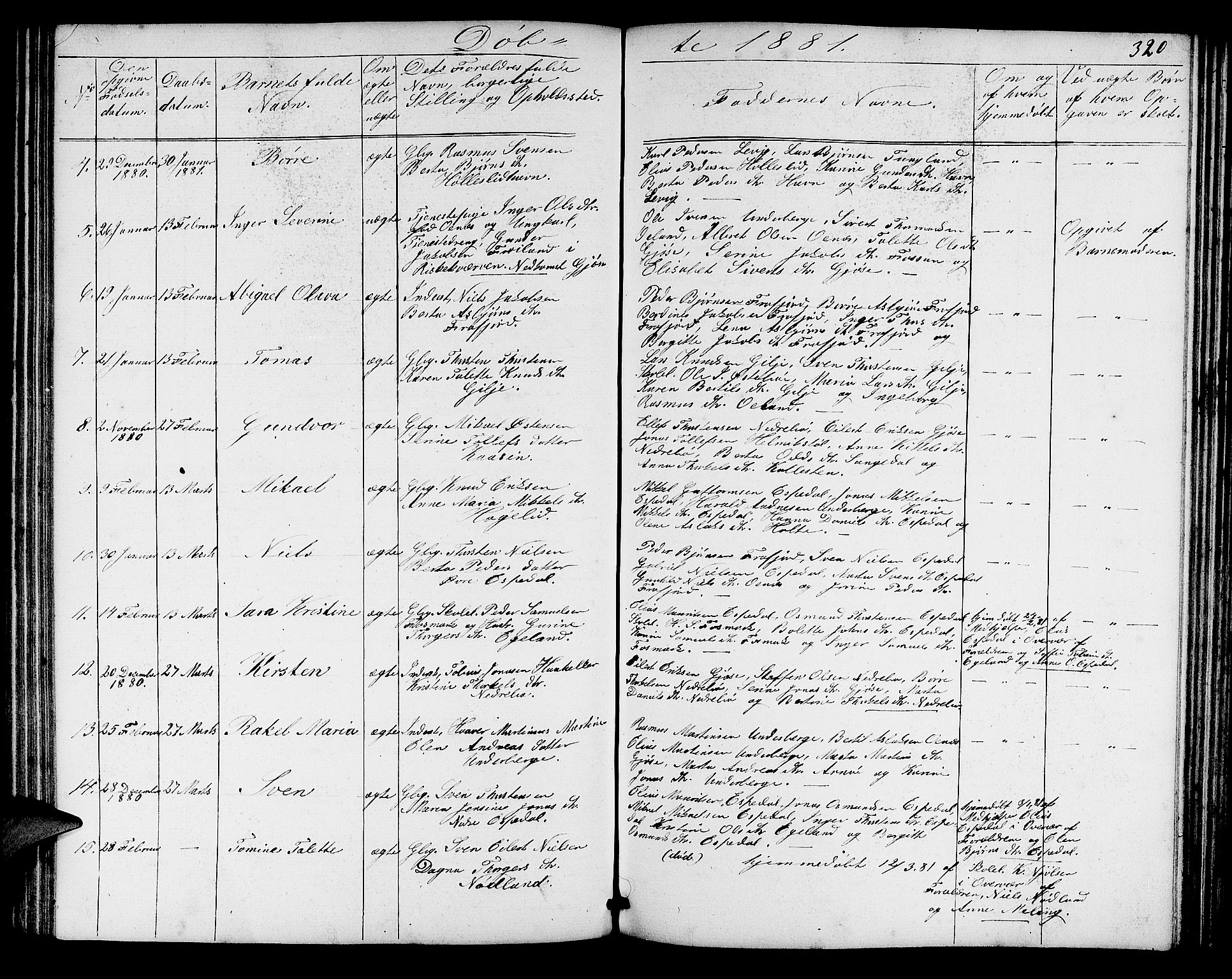 Høgsfjord sokneprestkontor, SAST/A-101624/H/Ha/Hab/L0002: Klokkerbok nr. B 2, 1855-1882, s. 320