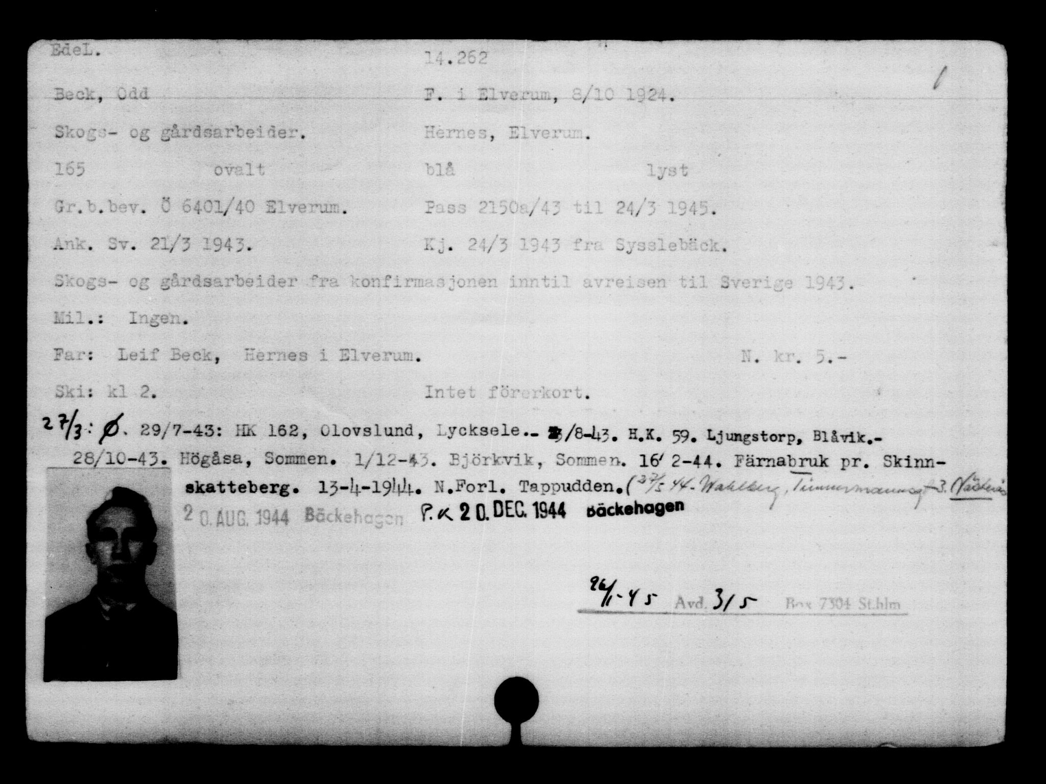 Den Kgl. Norske Legasjons Flyktningskontor, AV/RA-S-6753/V/Va/L0007: Kjesäterkartoteket.  Flyktningenr. 12700-15723, 1940-1945, s. 1806