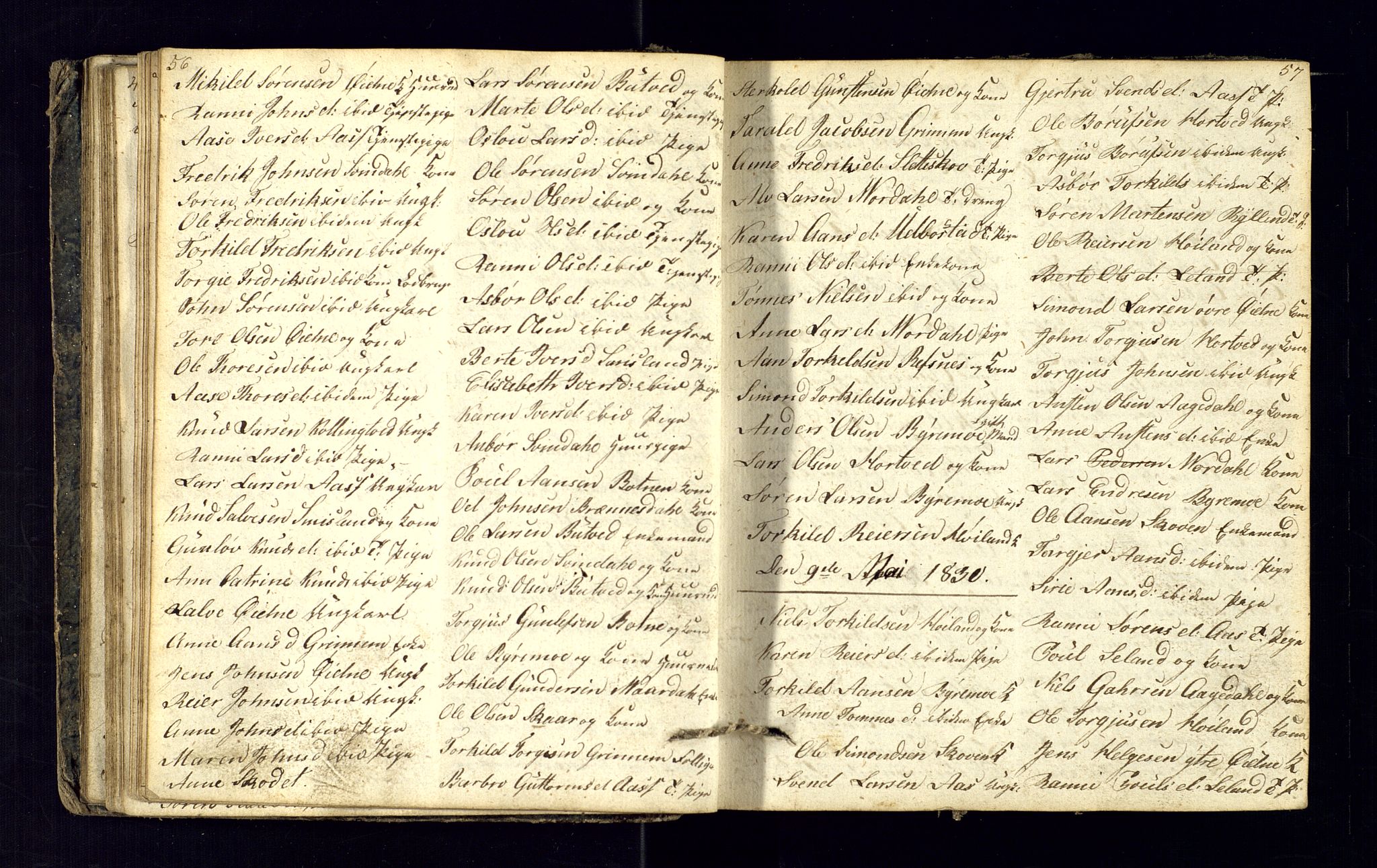 Bjelland sokneprestkontor, AV/SAK-1111-0005/F/Fc/Fcc/L0001: Kommunikantprotokoll nr. C-1, 1825-1842, s. 56-57