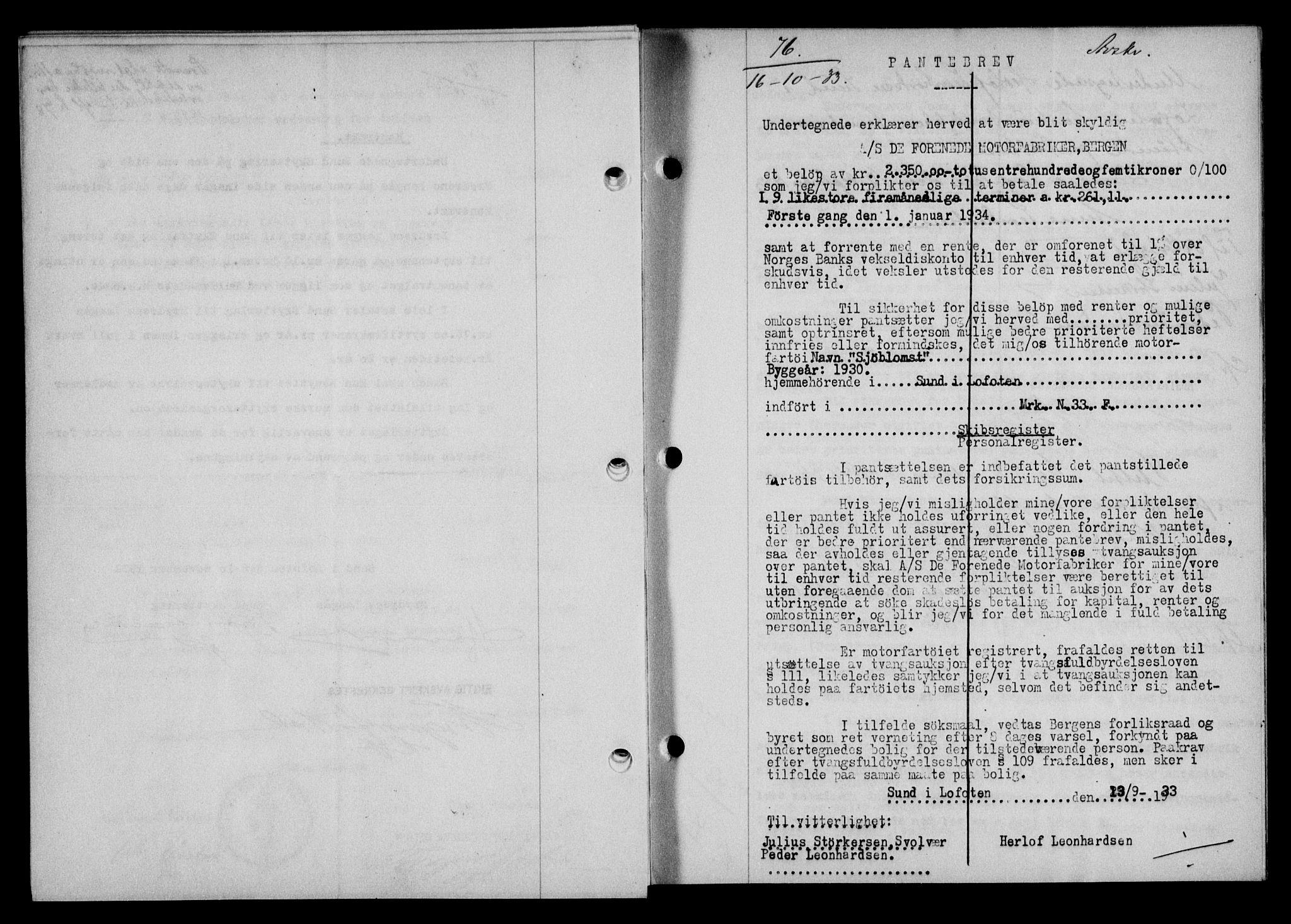 Lofoten sorenskriveri, SAT/A-0017/1/2/2C/L0028b: Pantebok nr. 28b, 1933-1933, Tingl.dato: 16.10.1933