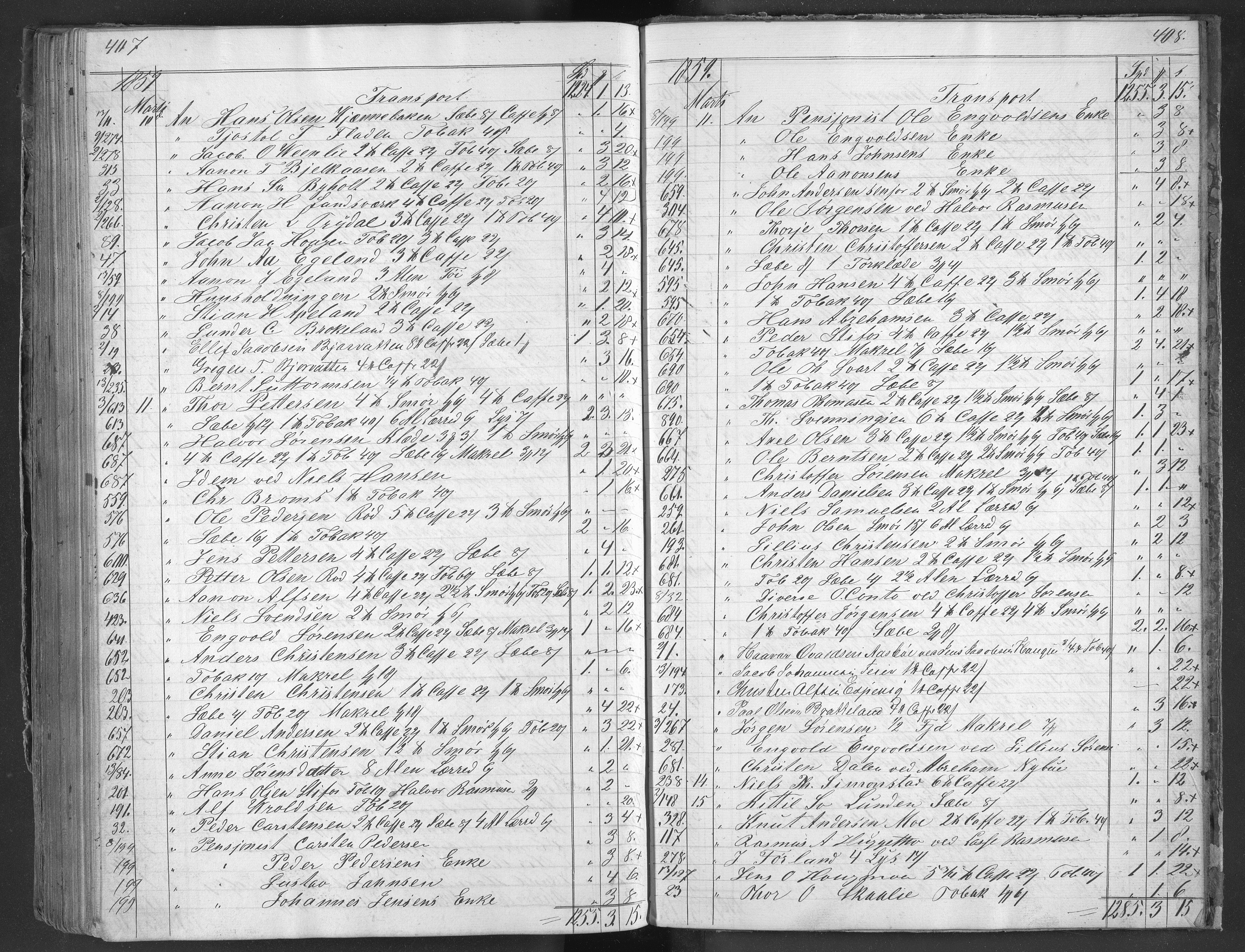 Egelands Jernverk, AAKS/PA-1907/01/L0038: Krambodjournal, 1856-1859, s. 407-408