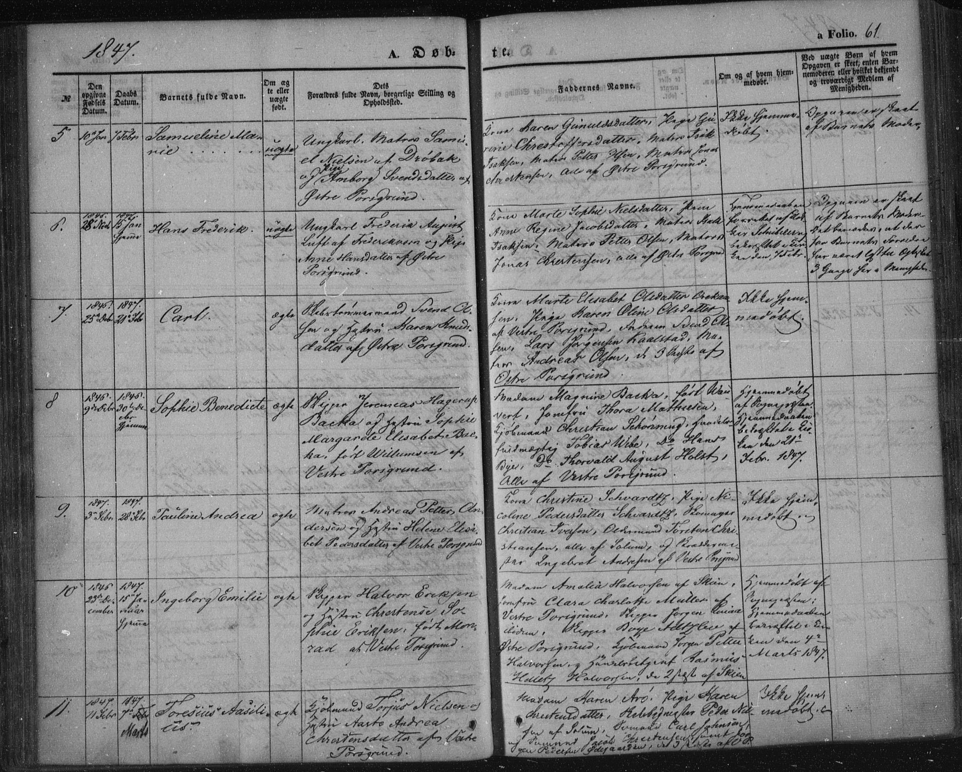 Porsgrunn kirkebøker , AV/SAKO-A-104/F/Fa/L0006: Ministerialbok nr. 6, 1841-1857, s. 61