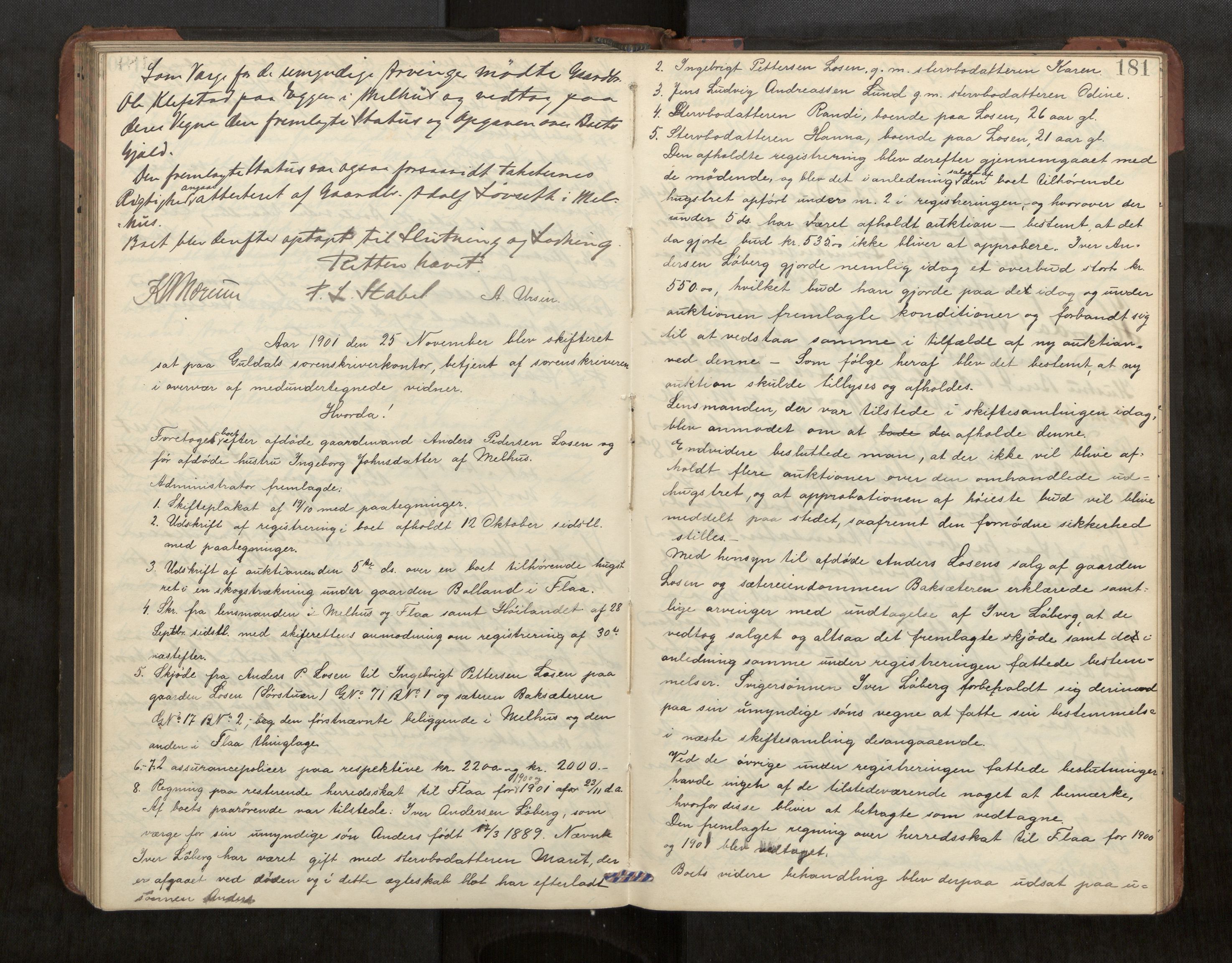 Gauldal sorenskriveri, AV/SAT-A-0014/1/3/3B/L0004: Skiftebehandlingsprotokoll, 1896-1905, s. 181
