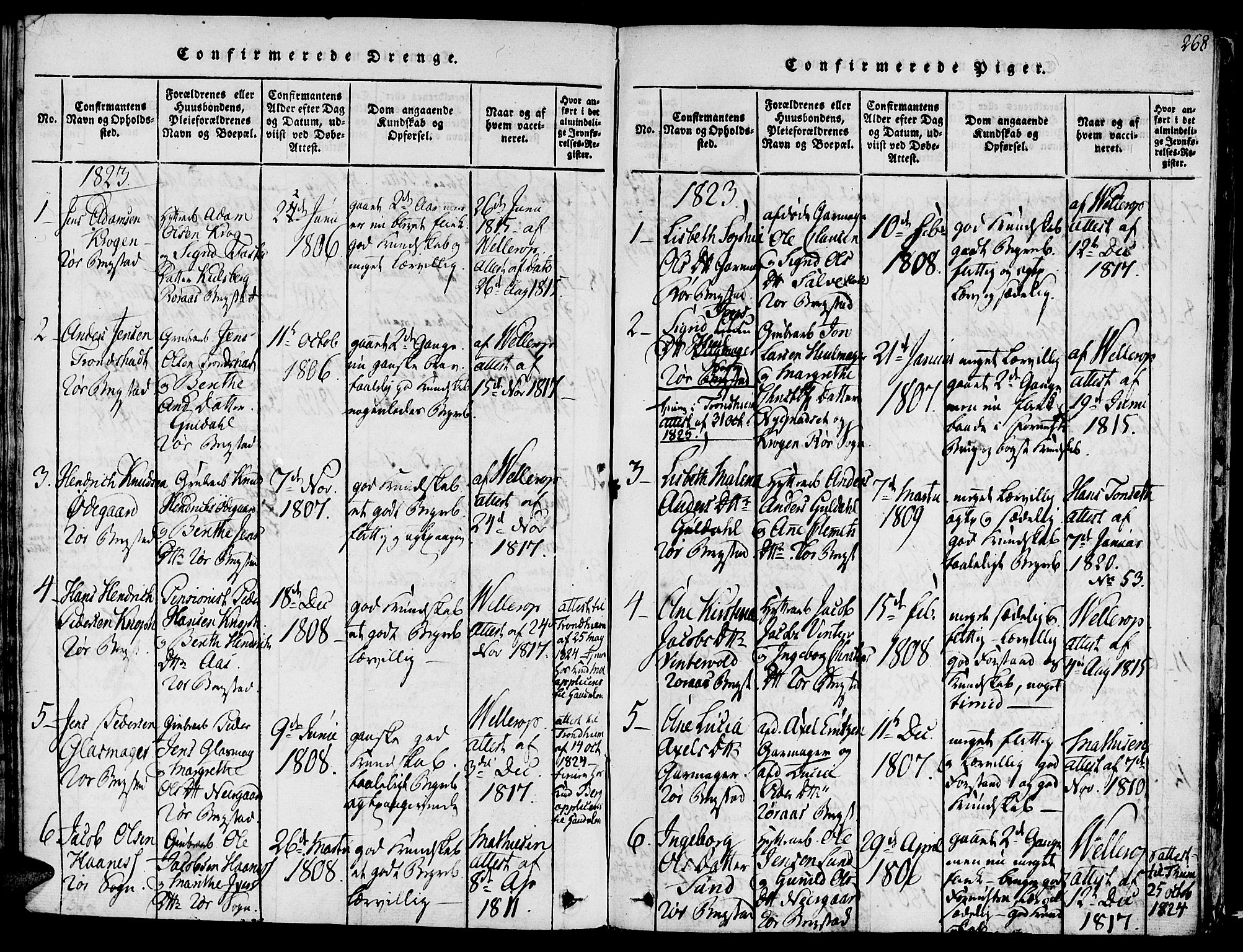 Ministerialprotokoller, klokkerbøker og fødselsregistre - Sør-Trøndelag, AV/SAT-A-1456/681/L0929: Ministerialbok nr. 681A07, 1817-1828, s. 268