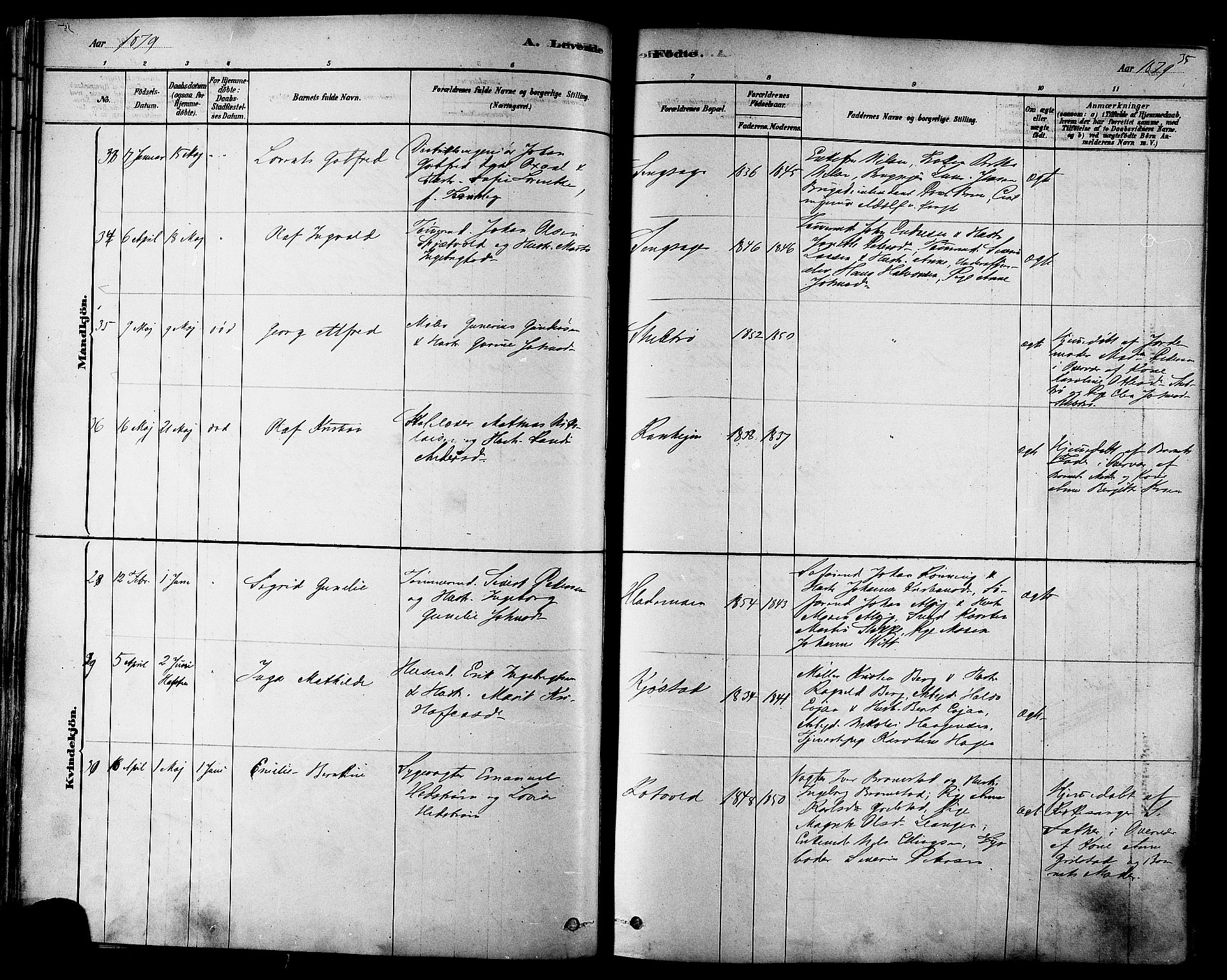 Ministerialprotokoller, klokkerbøker og fødselsregistre - Sør-Trøndelag, SAT/A-1456/606/L0294: Ministerialbok nr. 606A09, 1878-1886, s. 35