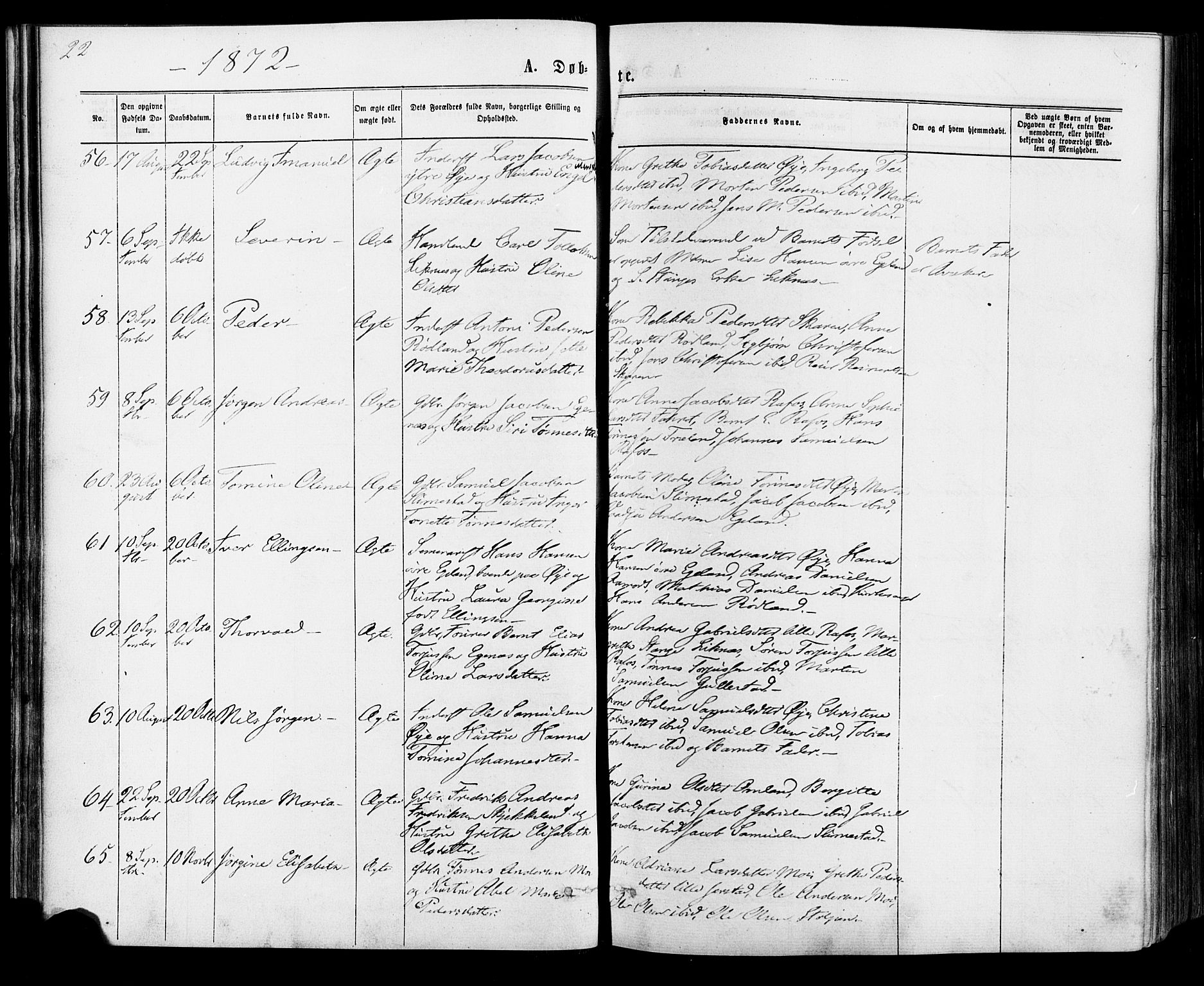 Kvinesdal sokneprestkontor, AV/SAK-1111-0026/F/Fa/Fab/L0007: Ministerialbok nr. A 7, 1870-1885, s. 22