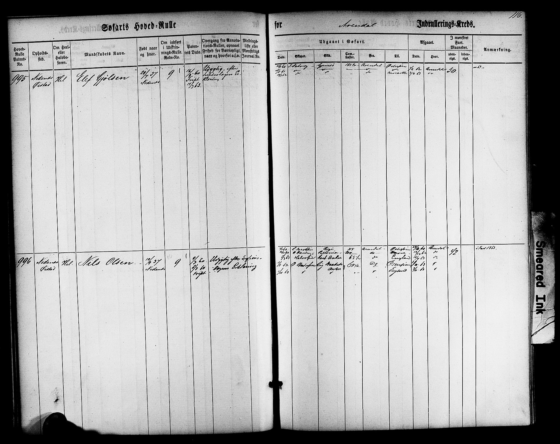 Arendal mønstringskrets, AV/SAK-2031-0012/F/Fb/L0009: Hovedrulle nr 767-1532, S-7, 1857-1864, s. 118