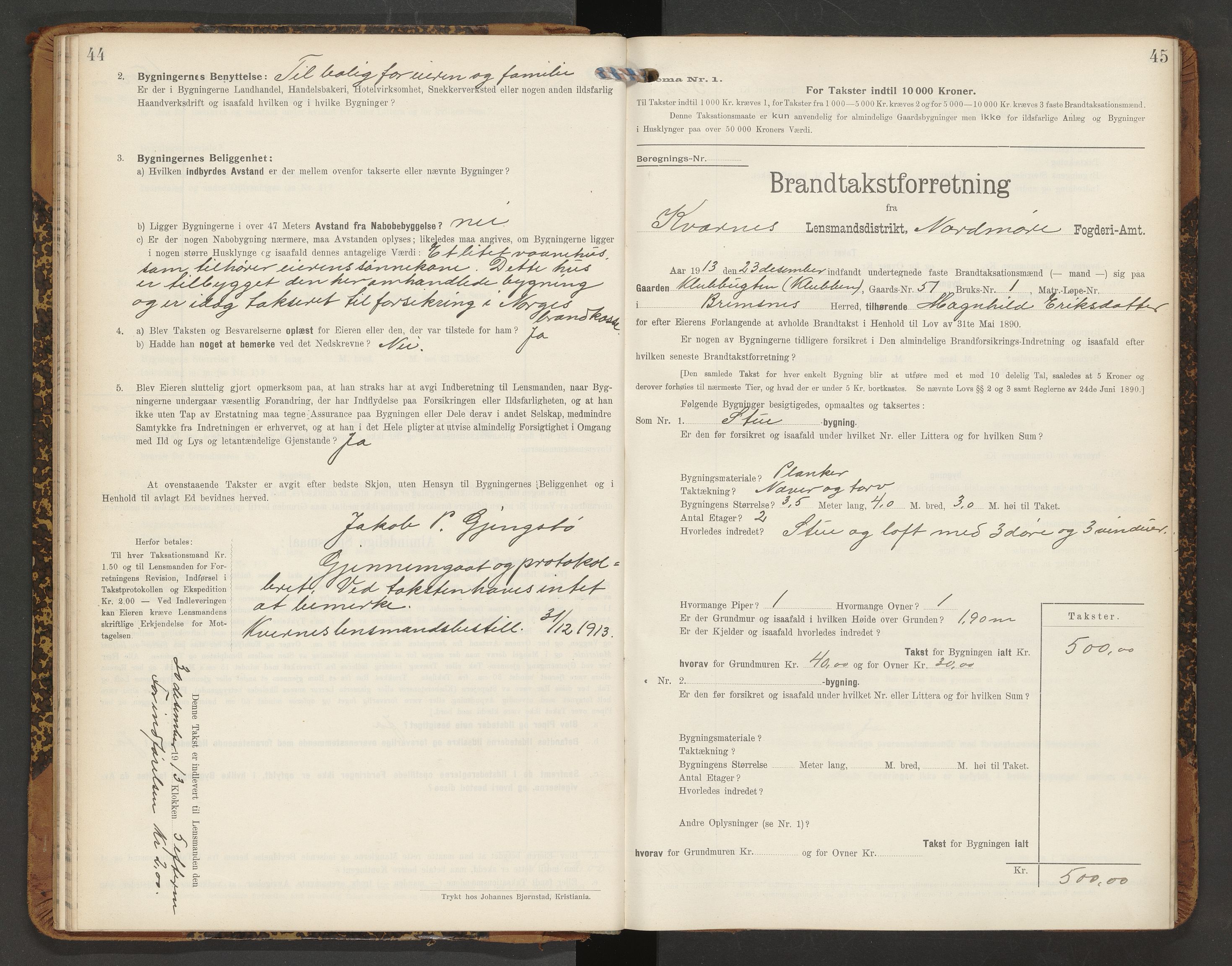 Norges Brannkasse Averøy og Frei, AV/SAT-A-5505/Fb/L0003: Branntakstprotokoll, 1910-1926, s. 44-45