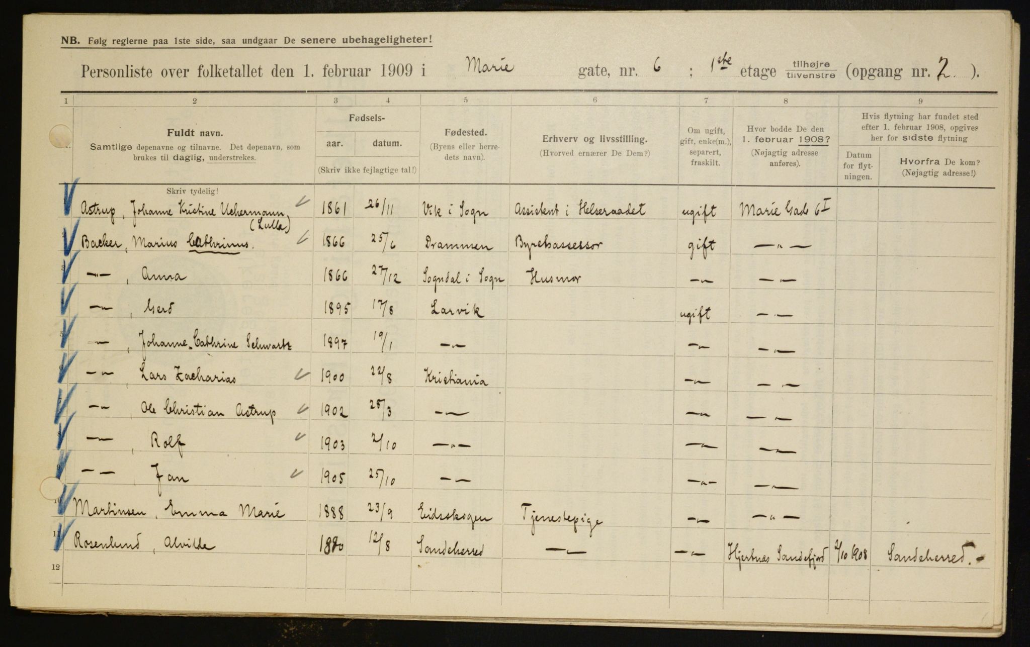 OBA, Kommunal folketelling 1.2.1909 for Kristiania kjøpstad, 1909, s. 56910