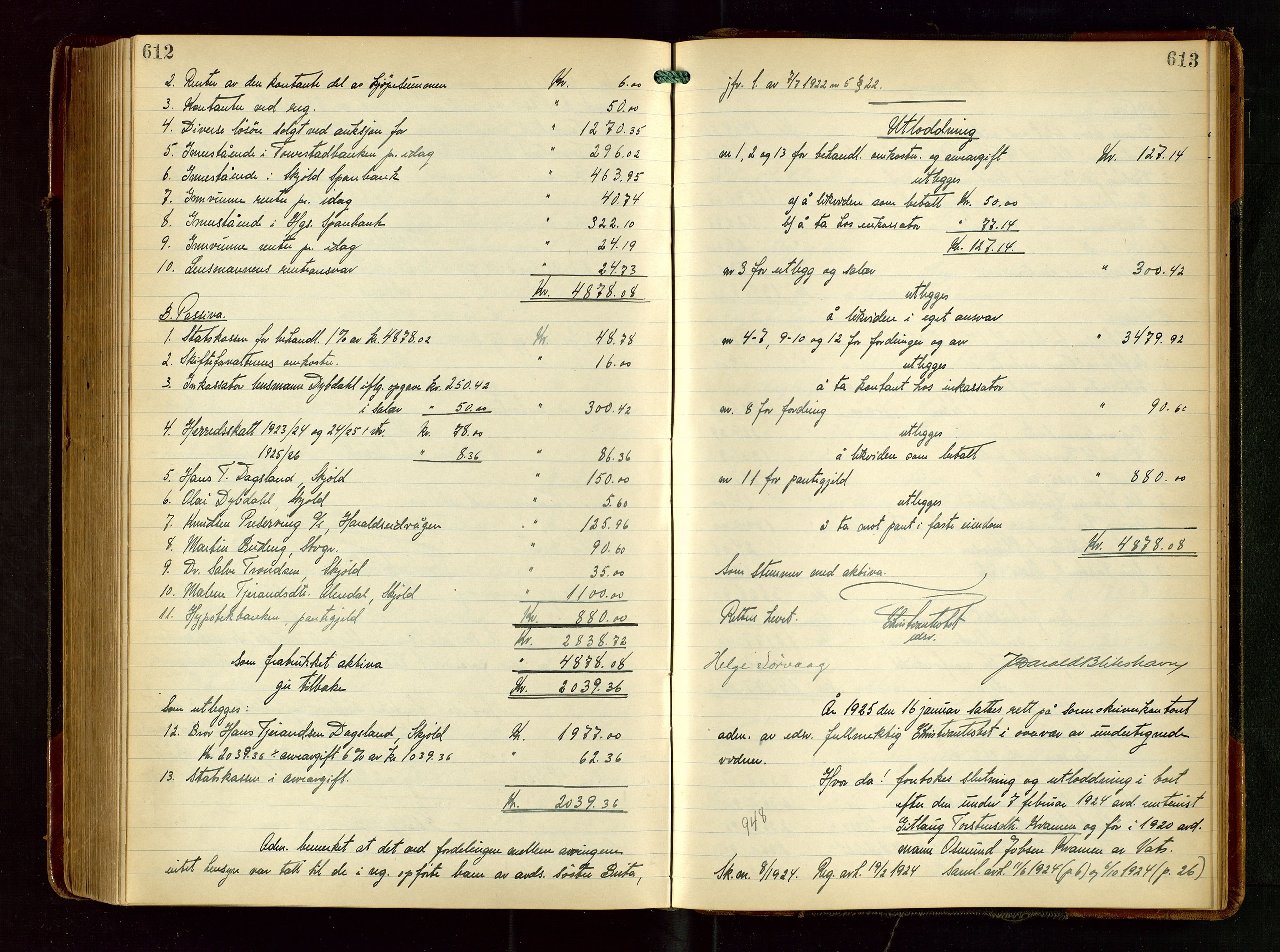 Karmsund sorenskriveri, AV/SAST-A-100311/01/IV/IVGB/L0003: SKIFTEUTLODNINGSPROTOKOLL, 1919-1925, s. 612-613