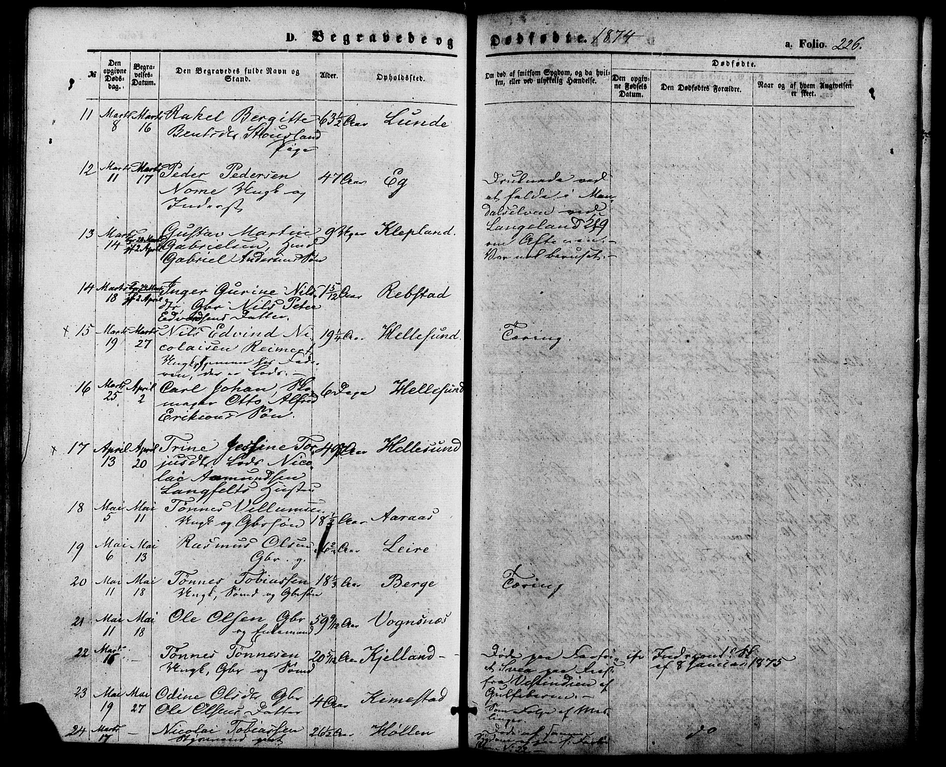 Søgne sokneprestkontor, AV/SAK-1111-0037/F/Fa/Fab/L0011: Ministerialbok nr. A 11, 1869-1879, s. 226