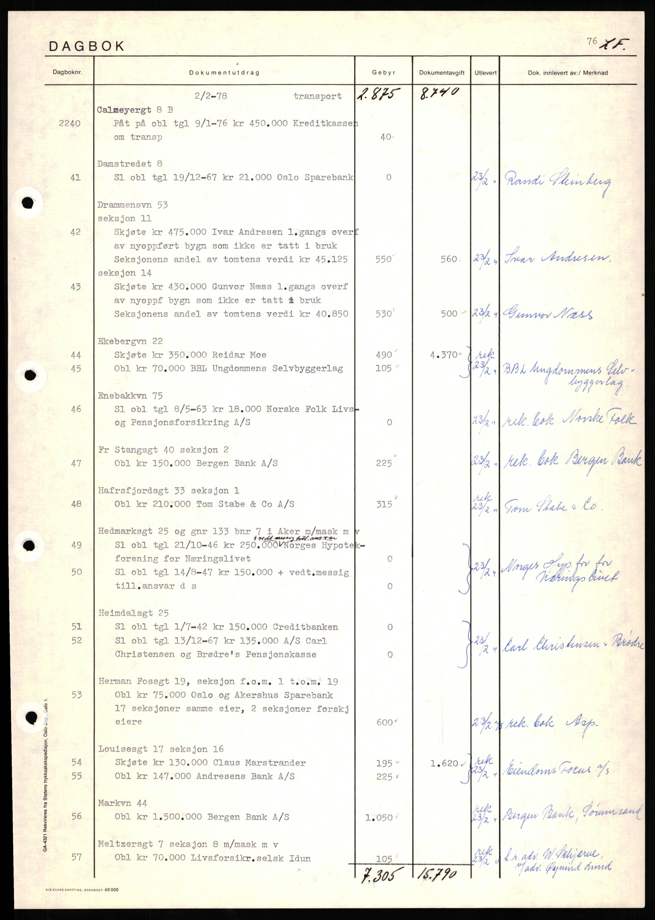 Oslo byskriverembete, AV/SAO-A-10227/1/G/Gh/Ghd/L0027: Panteregister nr. 27, 1978-1978