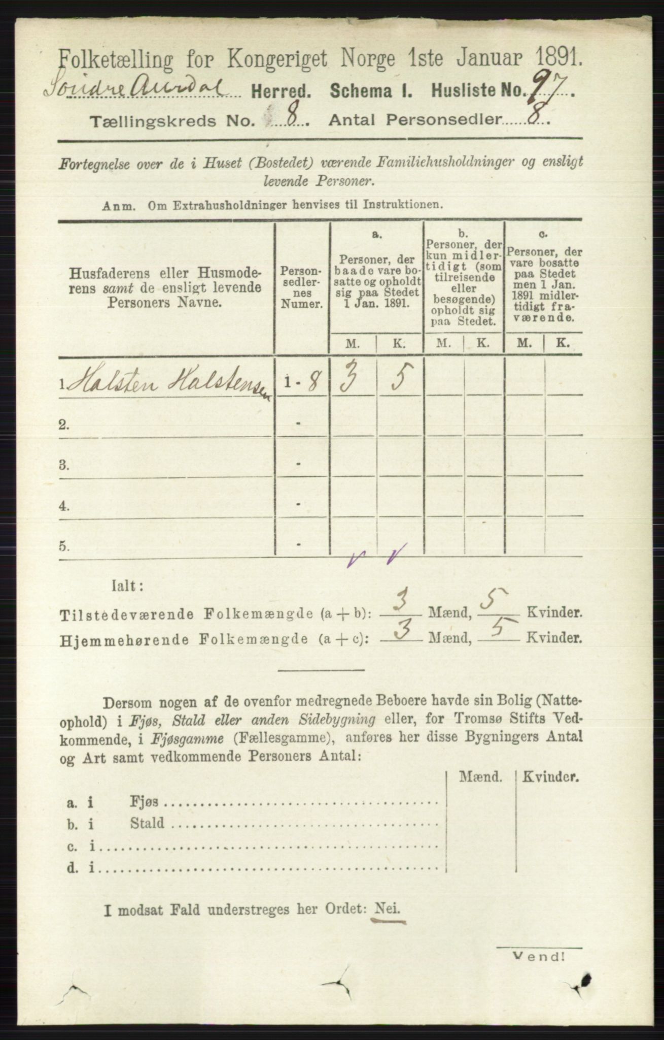 RA, Folketelling 1891 for 0540 Sør-Aurdal herred, 1891, s. 4847