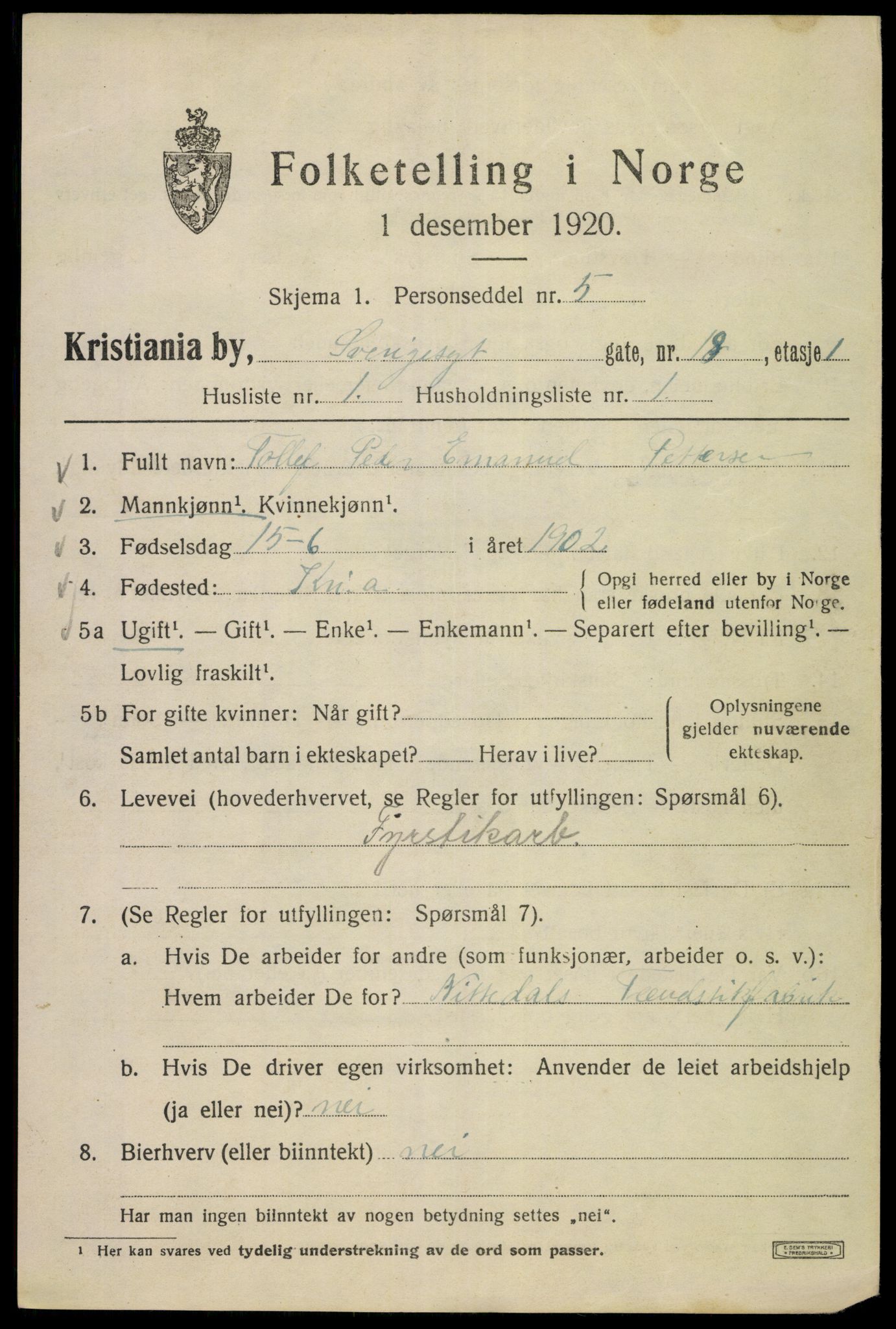 SAO, Folketelling 1920 for 0301 Kristiania kjøpstad, 1920, s. 559675